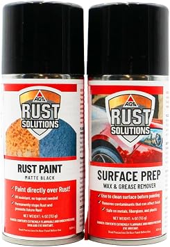 AGS RUST SOLUTIONS Rust Spray Paint Starter Kit, 4oz Matte Black & 4oz Surface Prep, Safe on All Surfaces, Eradicates Rust & Ensures Durable Protection Against Weather & Wear