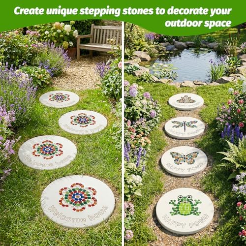 U0U 5PCS Stepping Stone Kit Includes Round Cement Molds, Mosaic Tiles and Carving Tools,DIY Garden Stepping Stone kit for Kids,Family,Outdoor Walkways Pavement Decoration (transparent/5pcs, 10inch) - 5
