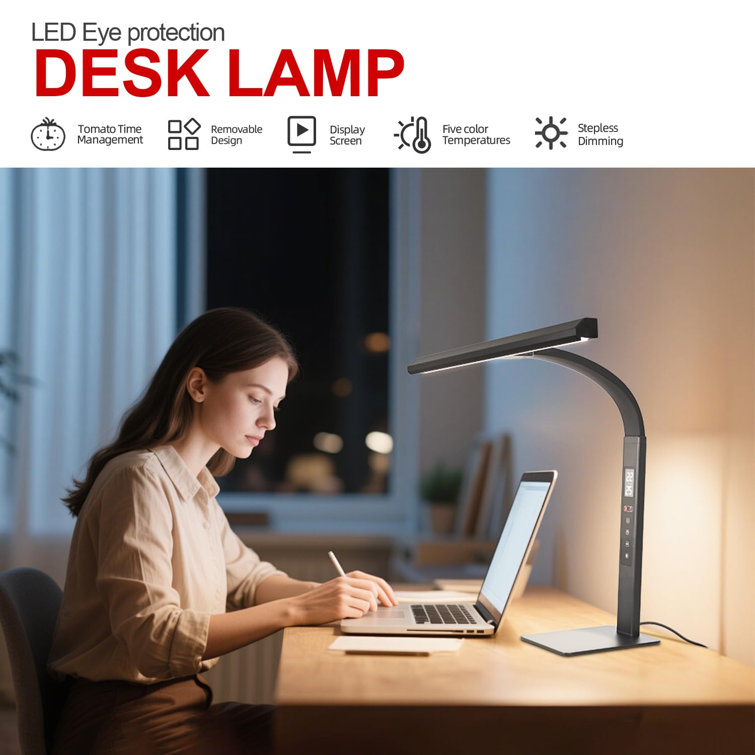 Lampada da scrivania a LED per ufficio domestico, luce da lavoro per computer architetto, temperatura di colore touch dimmerabile e tubo flessibile regolabile a collo d'oca. lampada da scrivania con