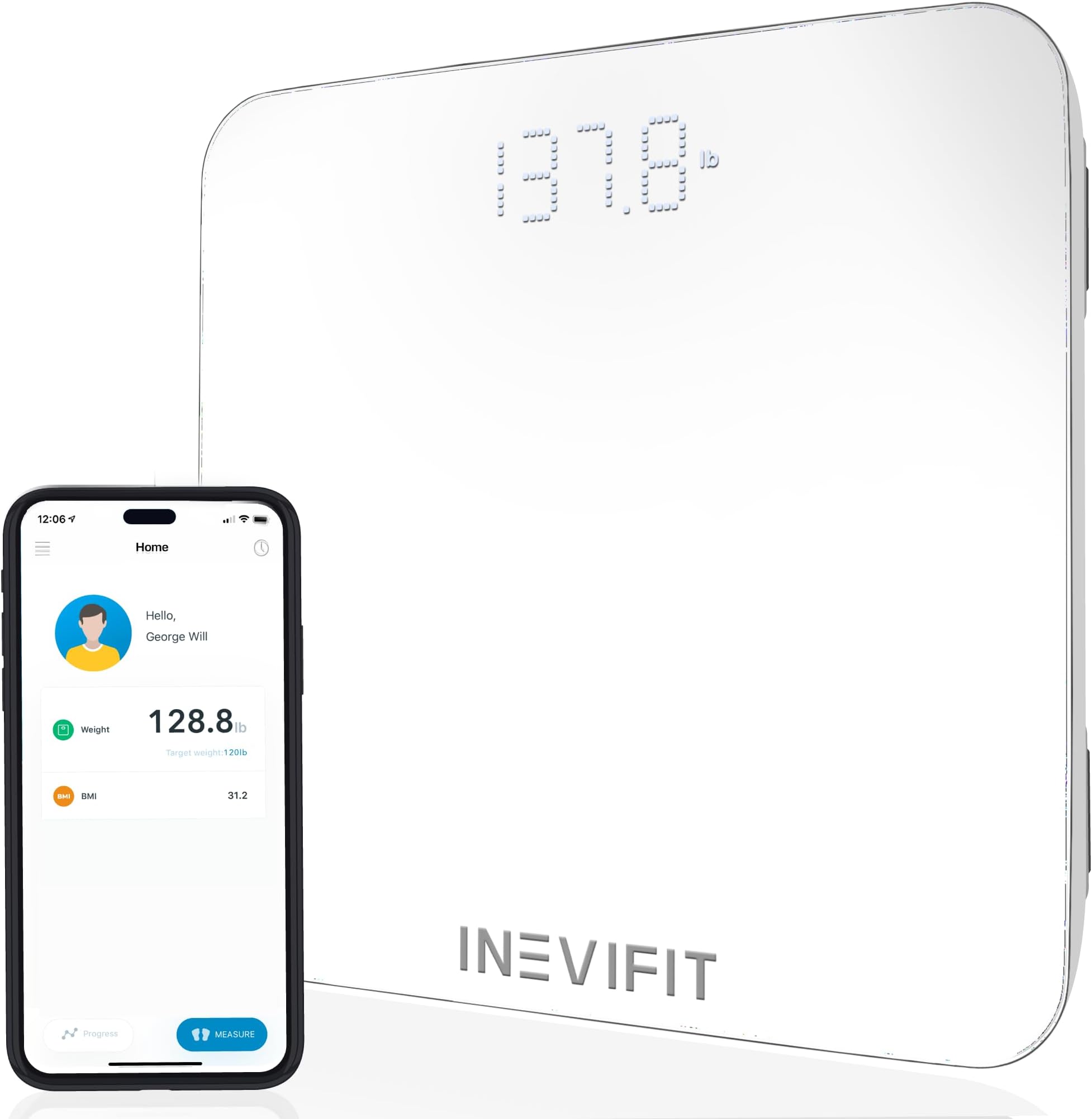 INEVIFIT Smart Bathroom Scale, Highly Accurate Bluetooth Digital Bathroom Body Weight Scale, Precisely Measures Weight & BMI for Unlimited Users