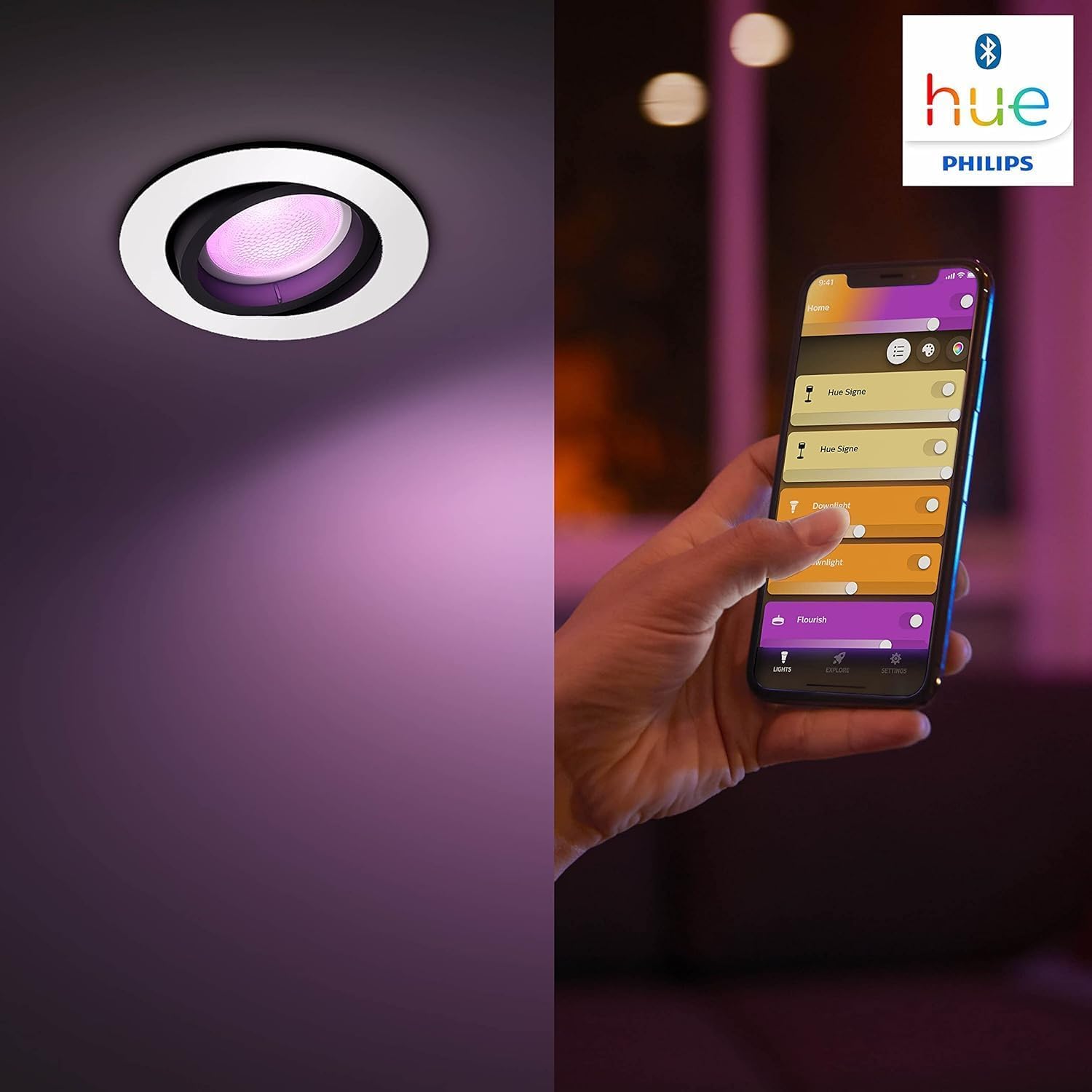 Philips Hue Centura Foco Empotrable LED Inteligente Redondo, 350 lm, 5.7W, Luz Blanca y de Colores Regulable, Control Voz y App, Compatible Alexa, Google Home, Samsung SmartThings y Apple Home, Blanco