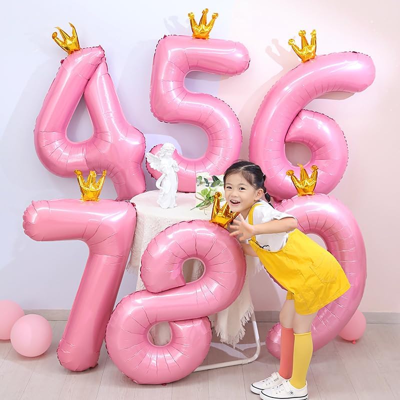 Miniatura 3 de Globo gigante rosa del número 10 con corona, globo grande de 40 pulgadas de aluminio rosa claro de Mylar para helio número diez para decoraciones de