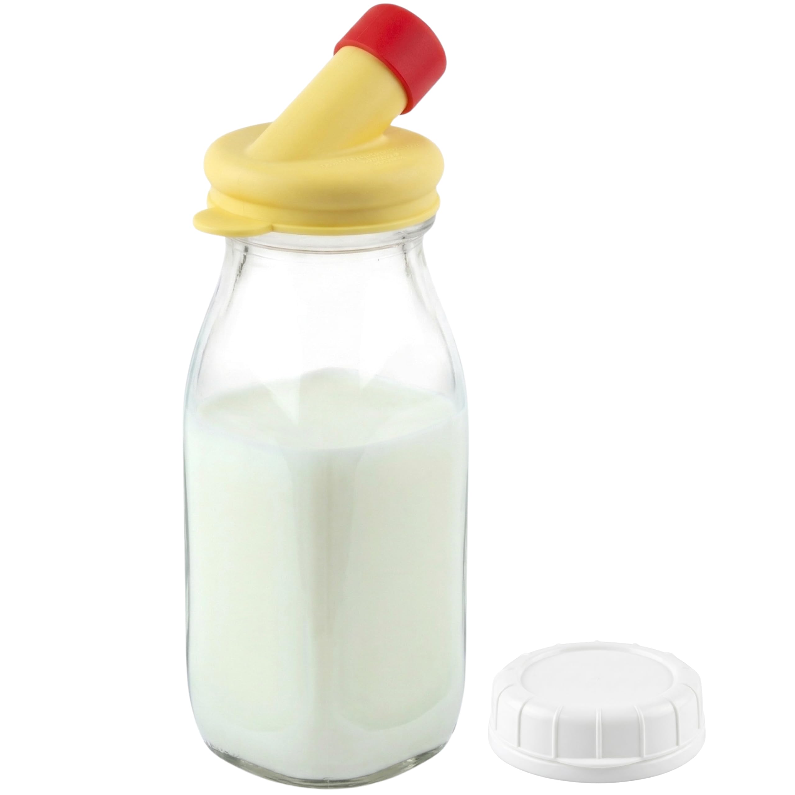 kitchentoolz Glass Creamer Bottle 12 Oz Square Glass Milk Bottle with Lids- Glass Bottles with Lids - Milk Container for Refrigerator - 12 Ounce Milk
