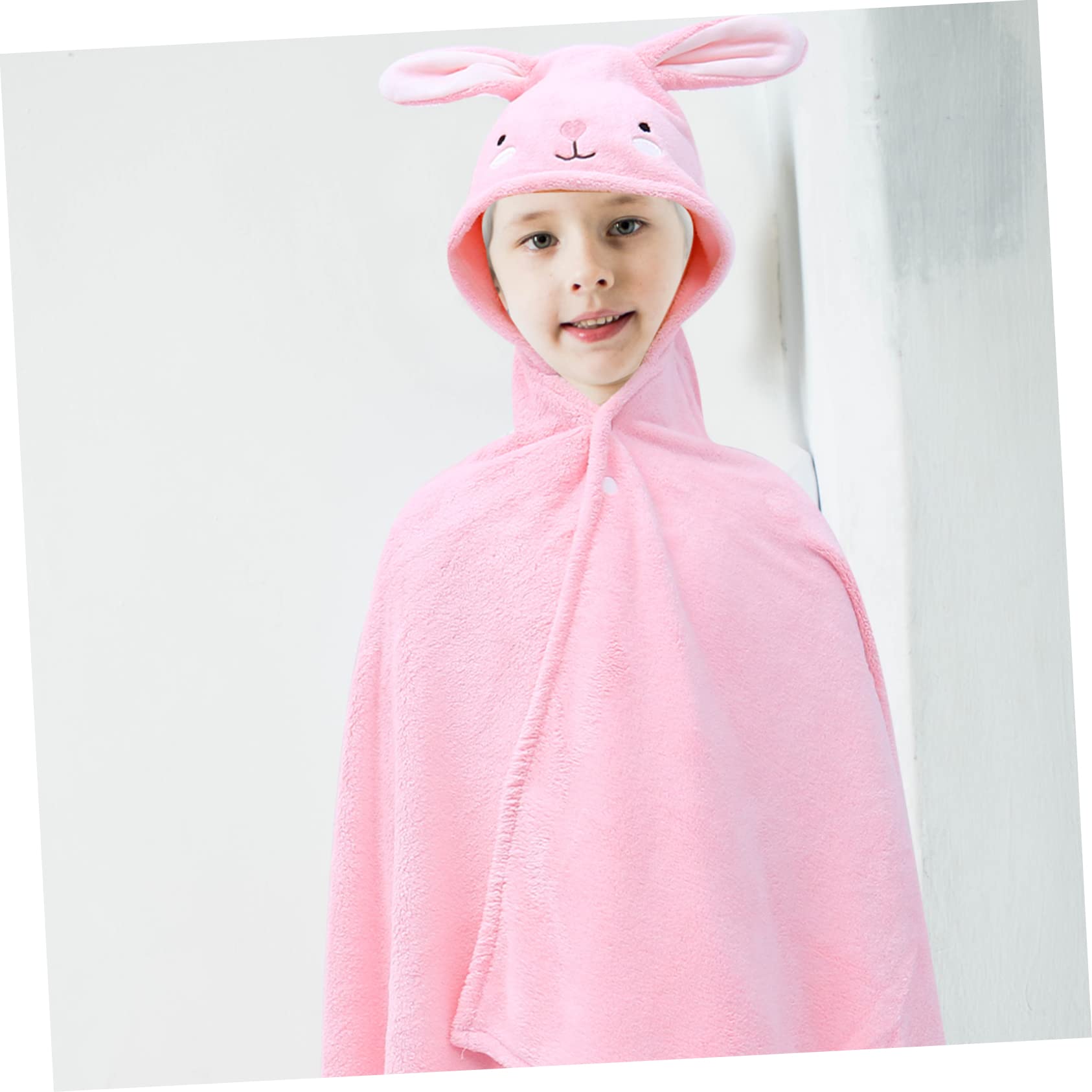 Cape de Bain pour Garçon et Filles à Capuche, Lapin Rose, 70x140cm