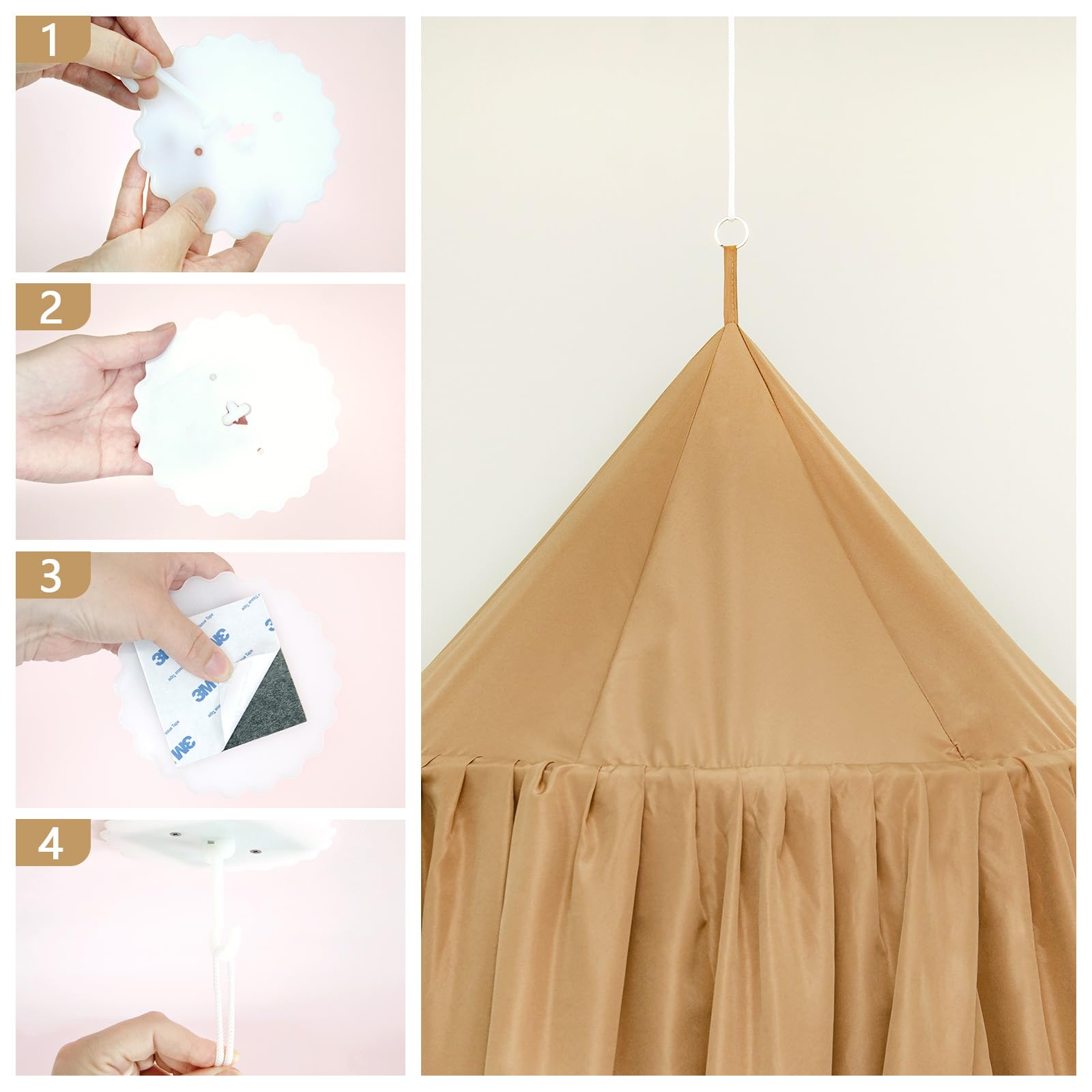 Dosel para habitación de los niños, dosel de la cama, cama para bebé, habitación infantil, 4 colores, colgante redondo princesa, mosquitera, para habitación infantil y sala de juegos, 56 x 230