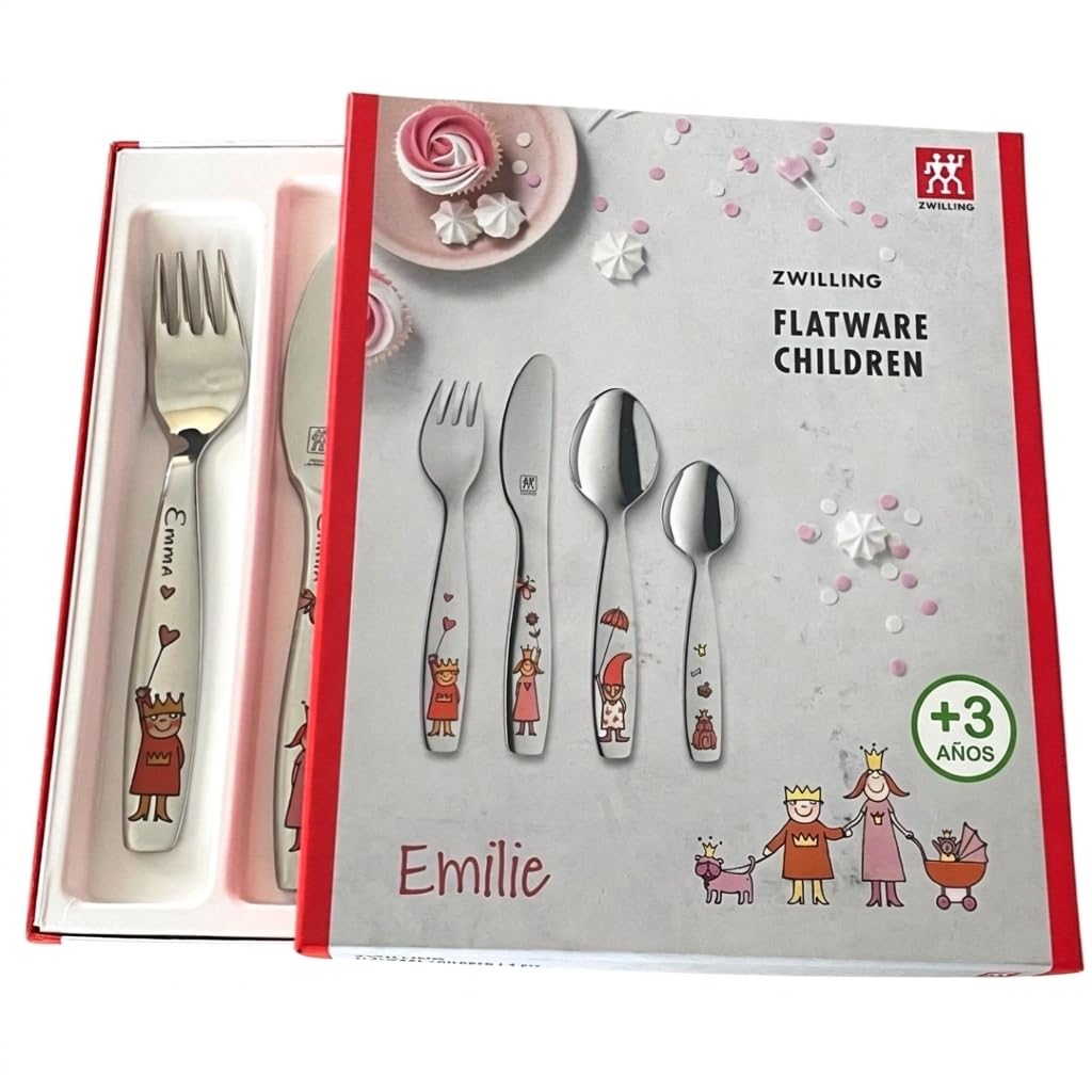 Regalo Grabado - Cubiertos Infantiles Personalizados | + de 3 años | Acero Inoxidable 18/10 | Grabado Permanente con Nombre y Fecha | Regalo para Bautizo, Cumpleaños | (Princesas)