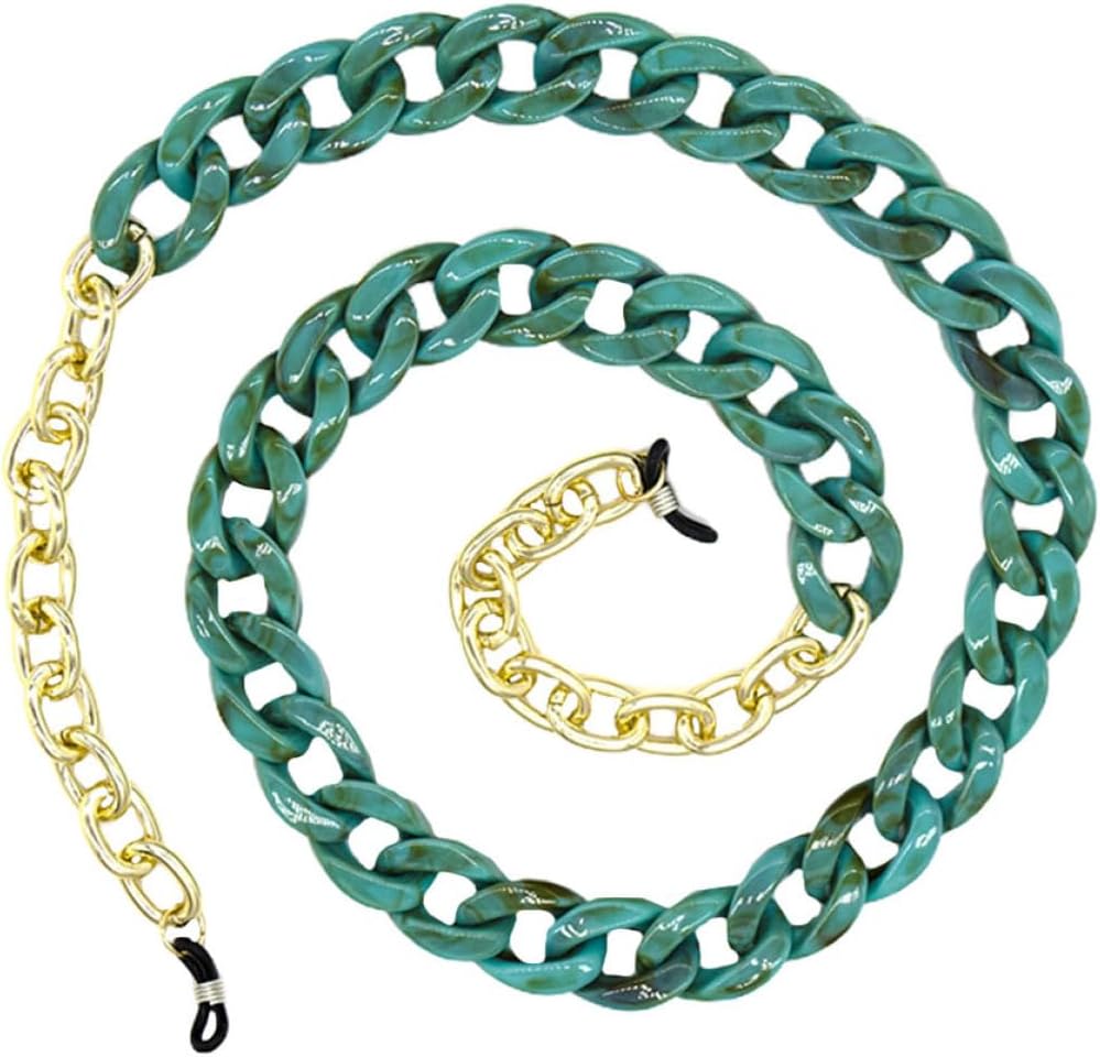 Acrylic Eyeglasses Chain Metal Links, Anti-lost Sunglasses Strap Lanyard for Men and Women, Green Eyewear Retainer for Face Mask Hanging and Daily Use