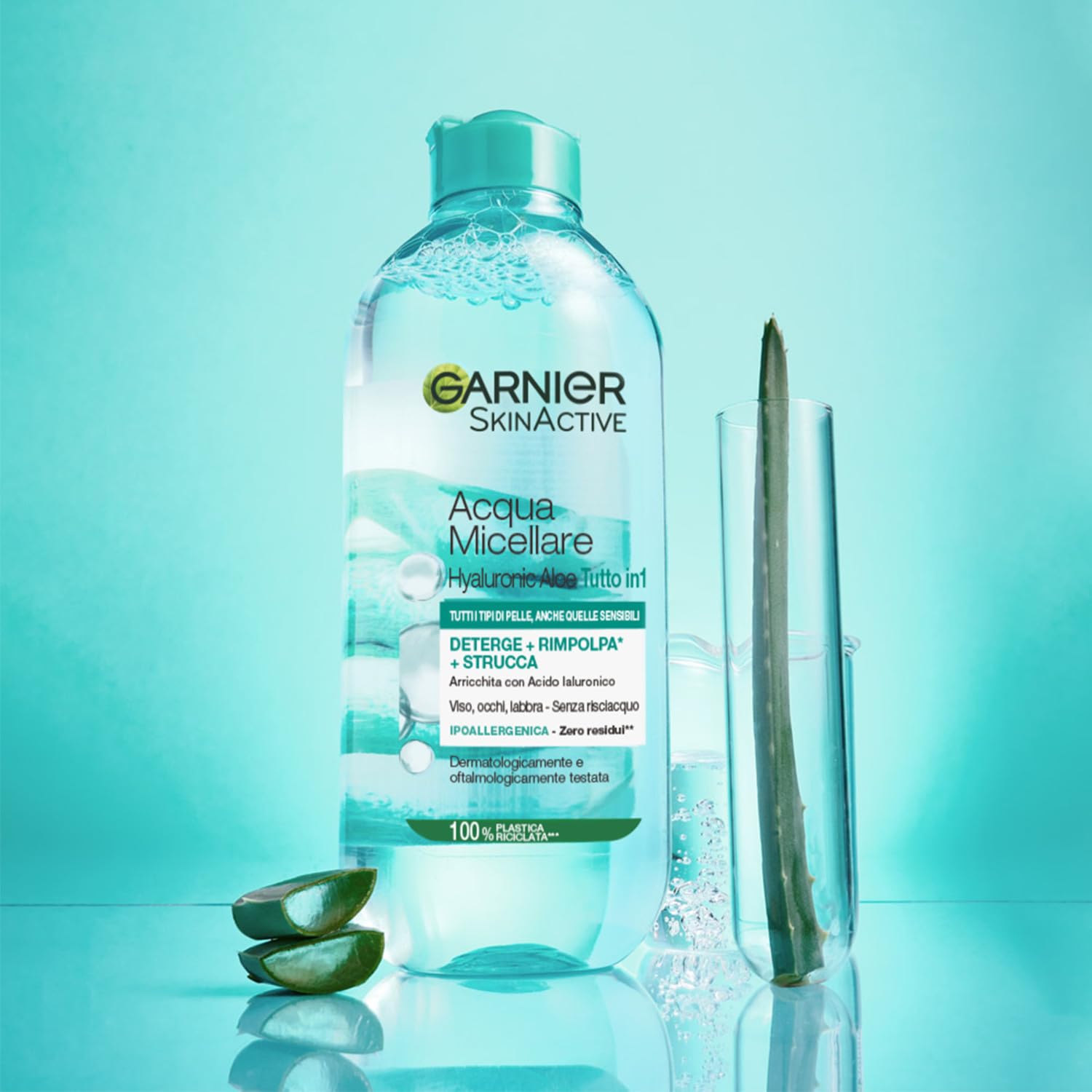 Garnier Acqua Micellare Tutto in 1, Per Tutti i Tipi di Pelle, Arricchita con Acido Ialuronico, Pelle Detersa e Idratata Profondamente, Hyaluronic Aloe, 400 ml