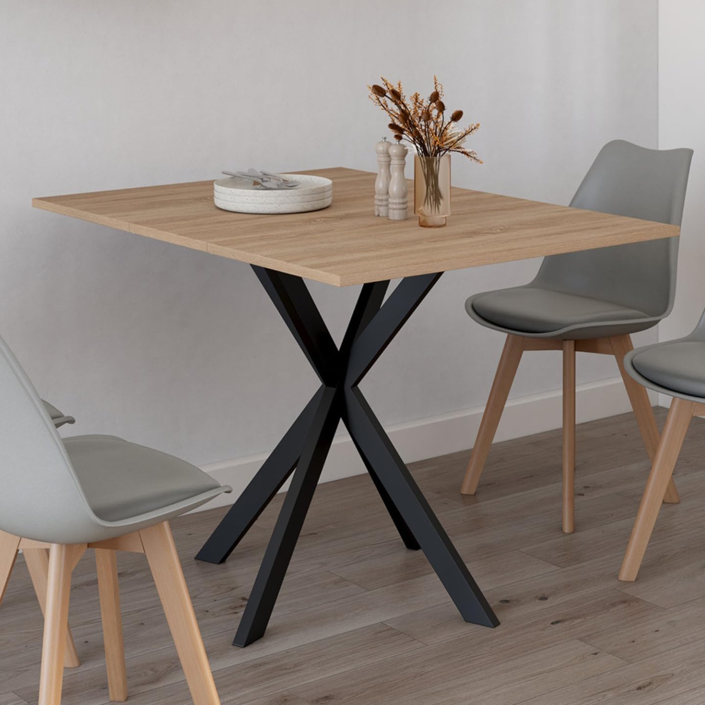 IDMarket - Table Console Pliable Alix 2-4 Personnes Pied araignée Bois et Noir 103 x 76 cm