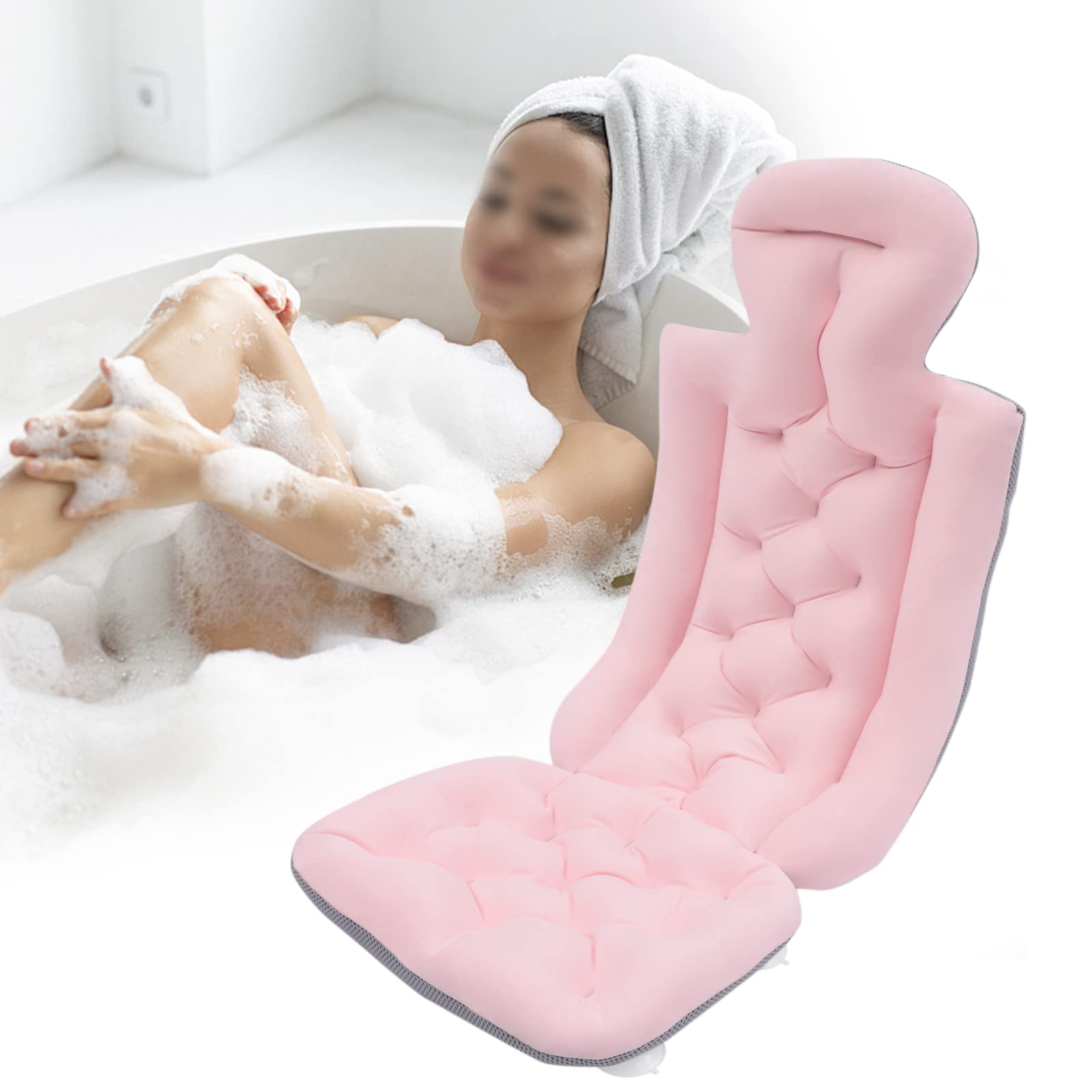 Full Body Bath Pillow for Bathtub, Cushion 10 Suction Cups + Breathable mesh Pillow, Bath Pillows for Tub for Head and Neck Support, Quick Drying Ergonomic Headrest Cushion, For All Bathtub