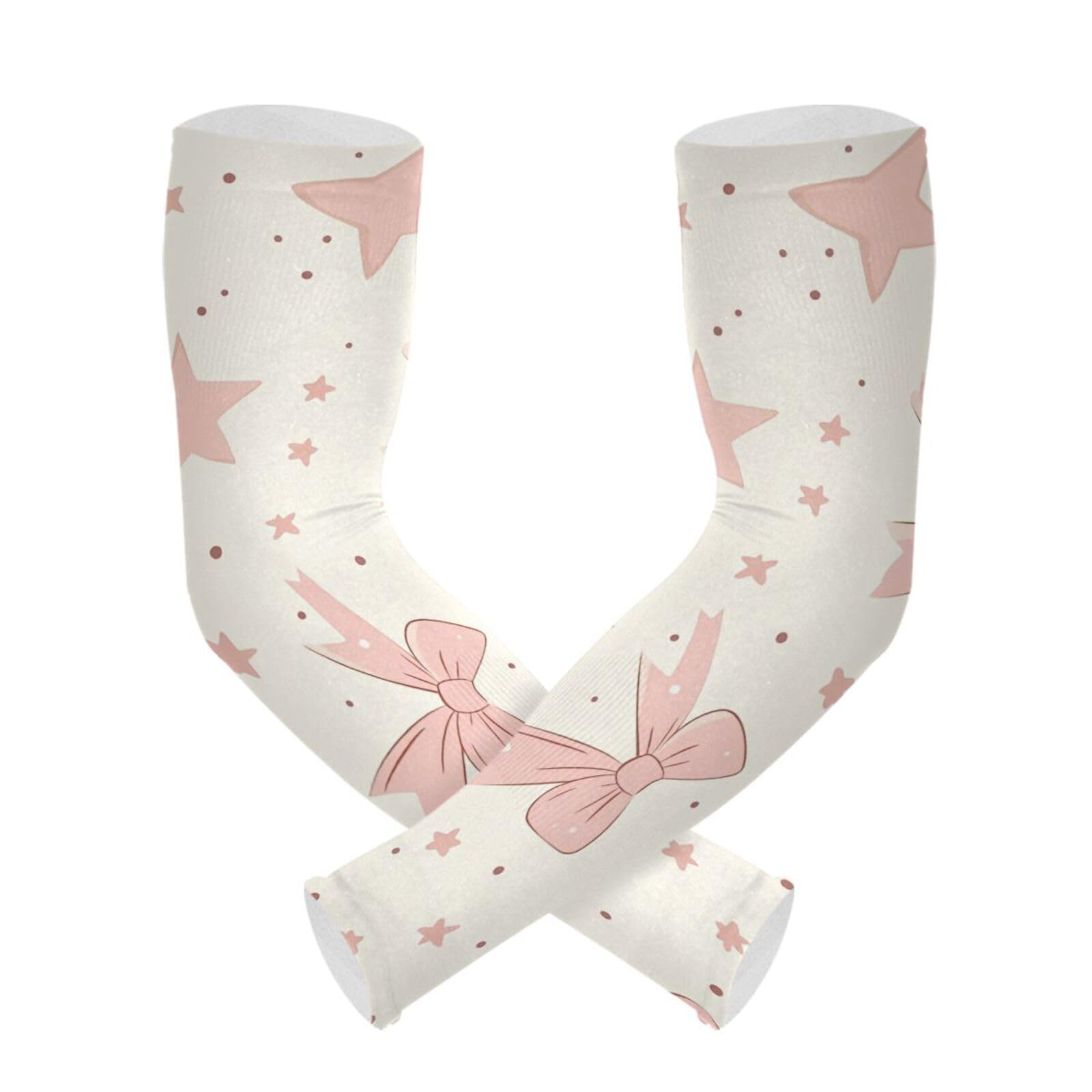 PaChyLuu Cute Pink Bows UV Sun Protection Arm Sleeves Cooling Compression Arm Sleeves with Thumb Hole for Men Women Golf Volleyball