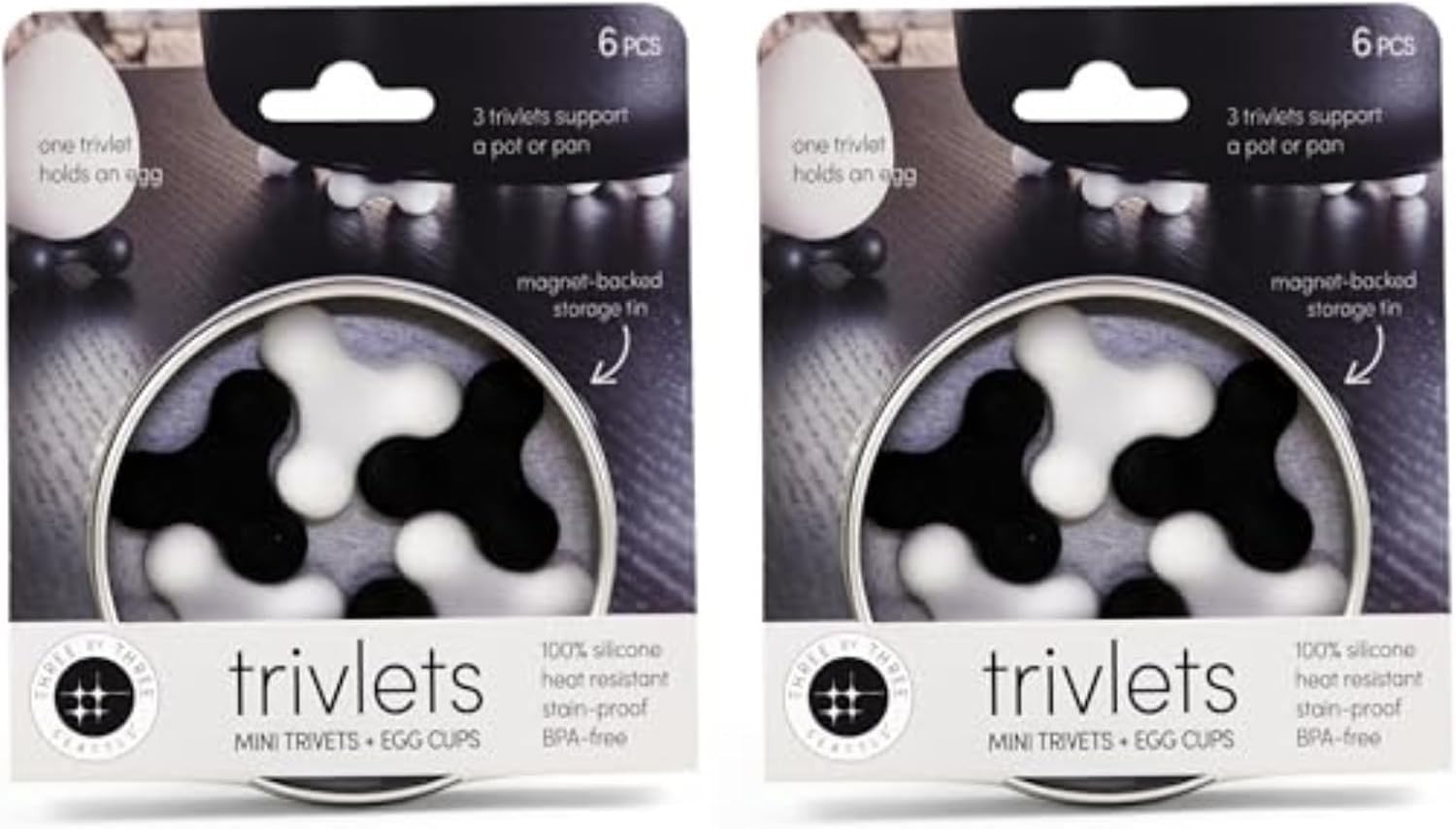 Three by Three Seattle Trivlets | Set of 12, Heat-Resistant Silicone Trivets & Egg Cups | Versatile, Non-Slip Design for Pots & Pans | Modern Geometric Shapes | Multipurpose Kitchen & Table Use