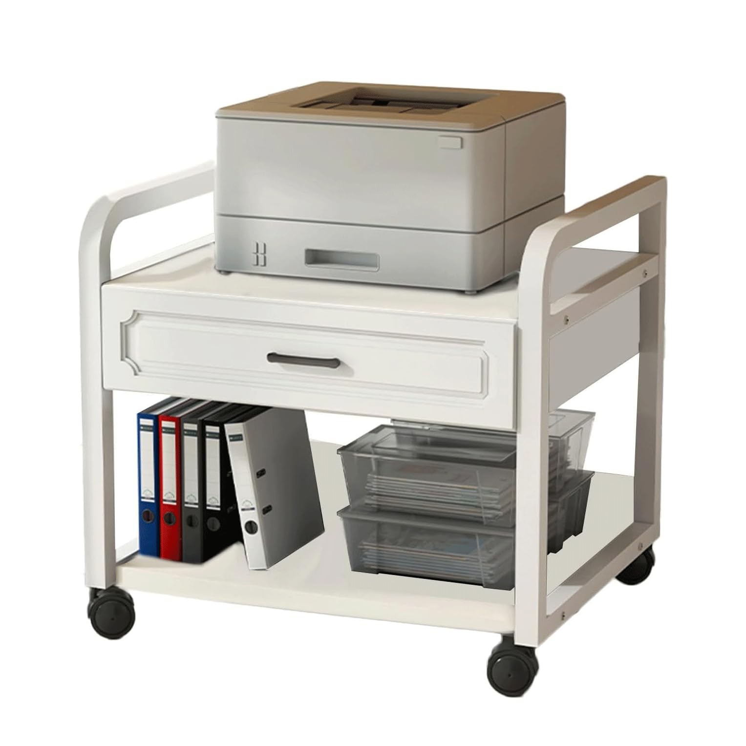 DFGHNBVC Mobile Printer Cart With Wheels And 2 Tiers For Home Office Organization And Space Saving,White1-55Cm