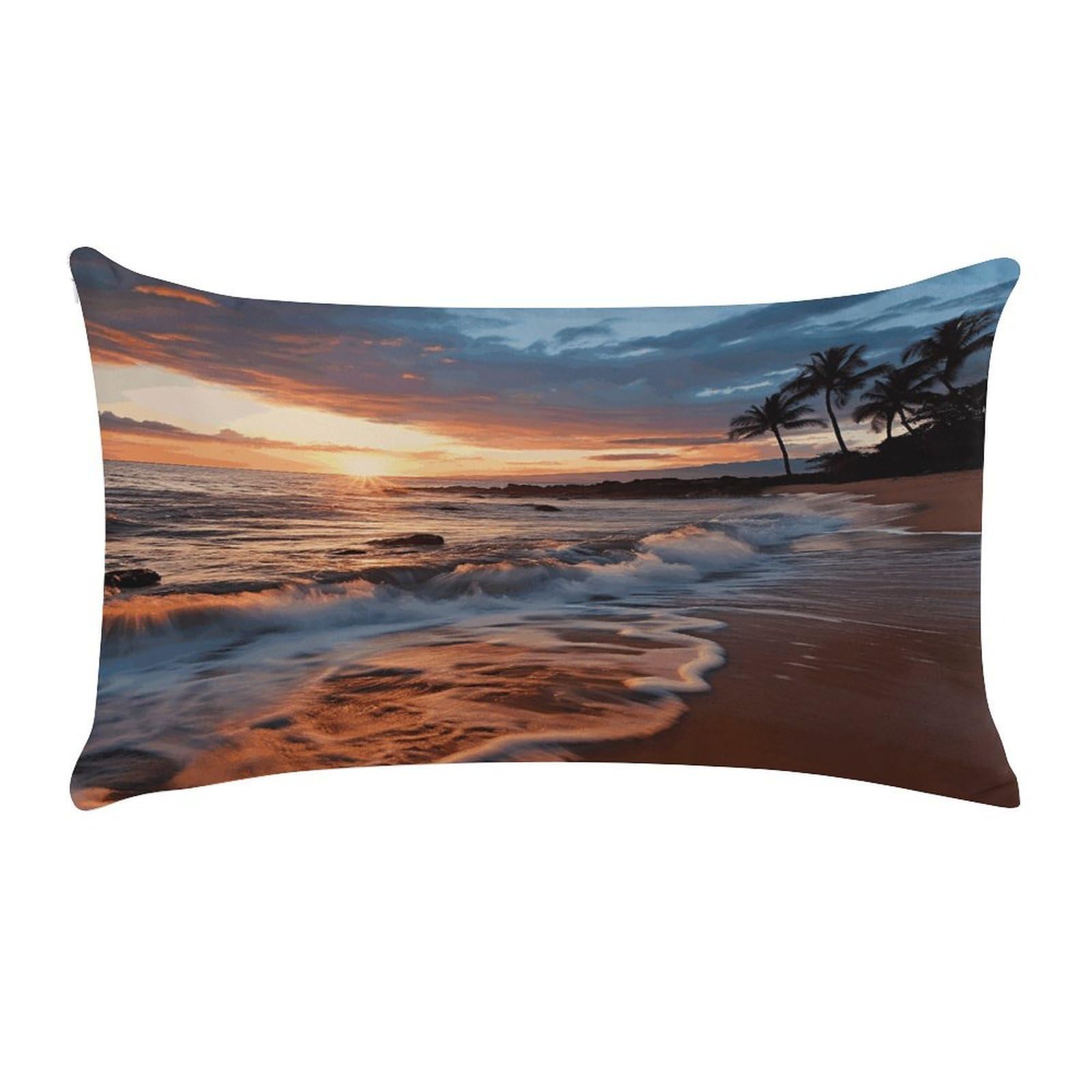 Beach Maui Hawaii Sunset Sea Waves Clouds Throw Pillow Covers Rectangular Cushion Case Short Plush Pillowcase with Zipper Luxury Cozy Lumbar Pillows Shells Decorative Pillow Shams 12 X 20 Inch