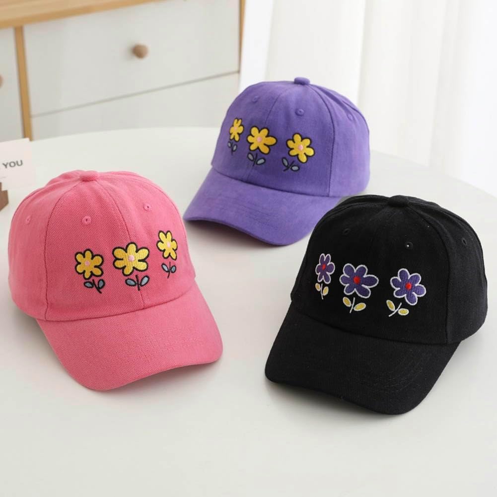 Baseball Hat for Toddler Girls Ages 2-8, Cute Embroidered Adjustable Vintage Washed Kids Baseball Cap - Image 4