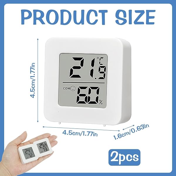Juego de 2 mini termómetros LCD, higrómetro digital, termómetro inalámbrico, medidor de humedad para habitación de bebé, salón, oficina, invernadero (blanco) - 2