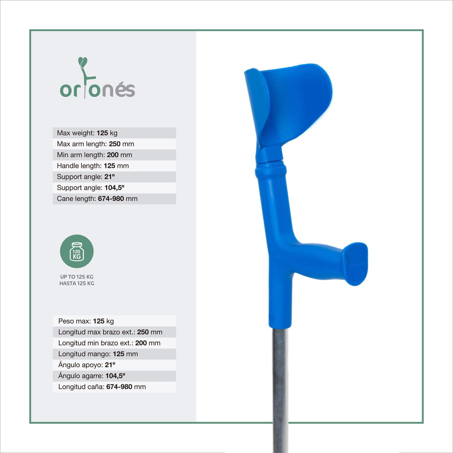 Muletas Adulto Regulables Aluminio (2 uds, Azul) – Ajuste Rápido con Clip, Contera Antideslizante, Empuñadura Anatómica, Soporta 125 kg, Fabricado en España