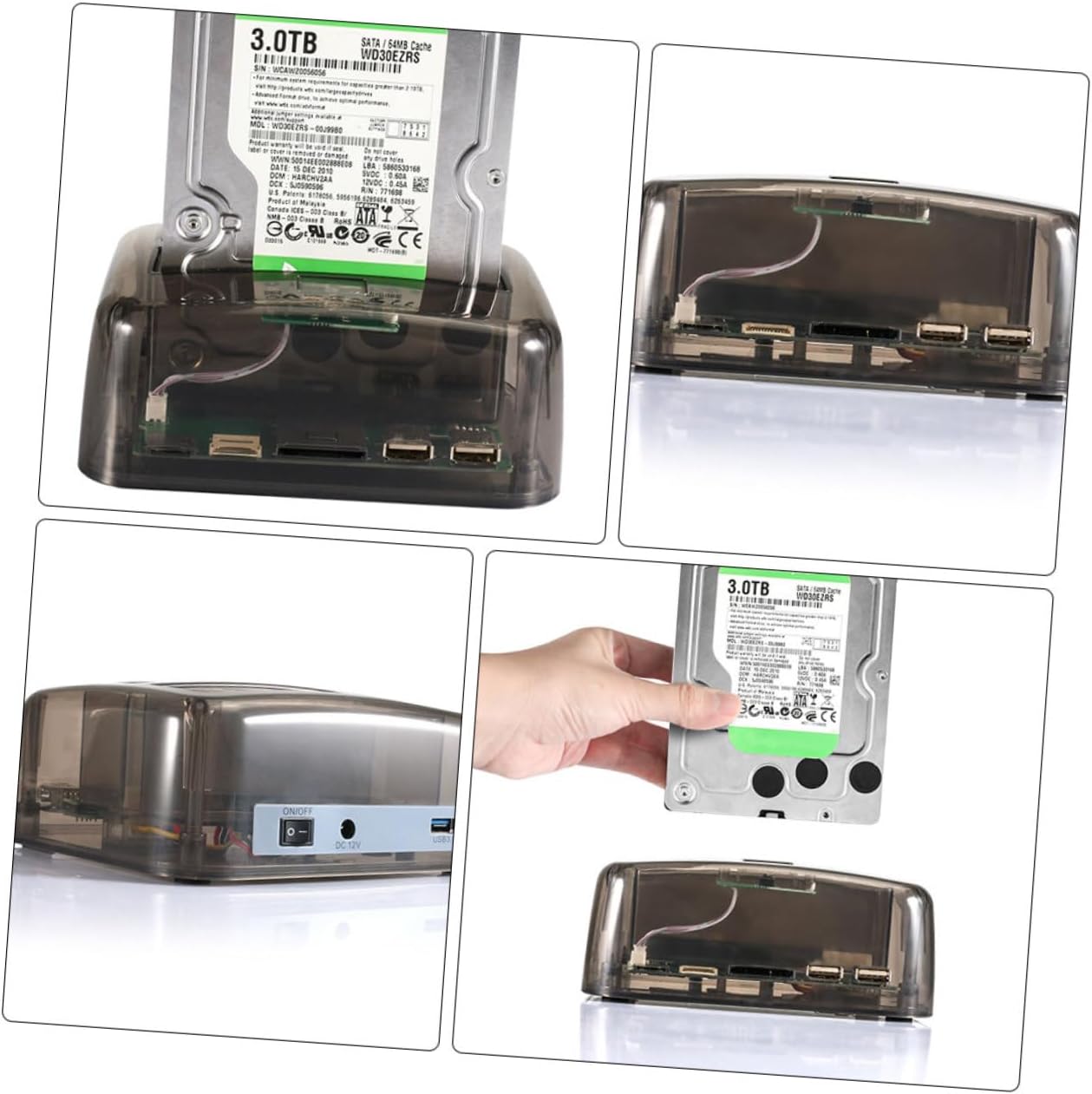 Tofficu 1pc Dual-Disk Hard Disk Base Reader Black Transparent USB External Box for Drives Us Convenient for Use