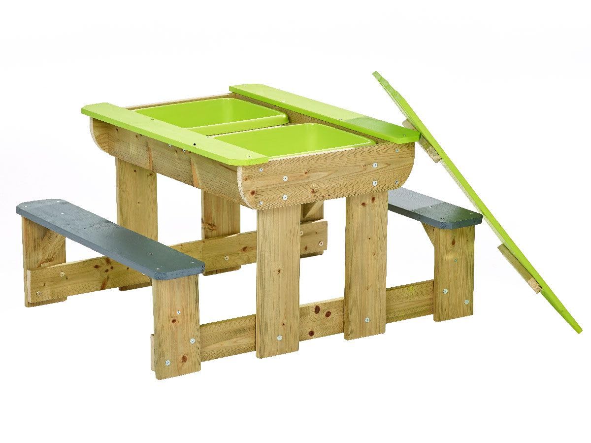 Mesa de Picnic con Arena y Agua para Niños con Bancos de Madera y 2 Bandejas Plásticas