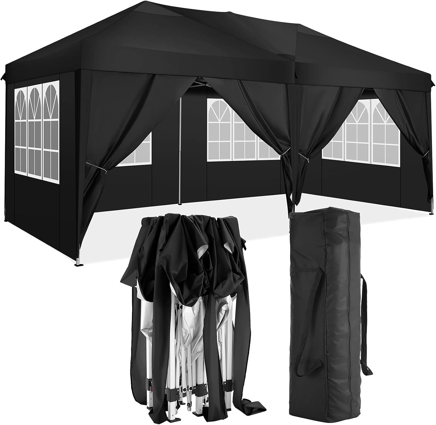 COBIZI 10x20 Pop Up Canopy Tent with 6 Sidewalls Tents for Parties Waterproof Camping Canopy Ez Up Party Tent Outdoor Portable Gazebo for Backyard Commercial Event Tent, Black Black 10x20FT with 6 sidewalls