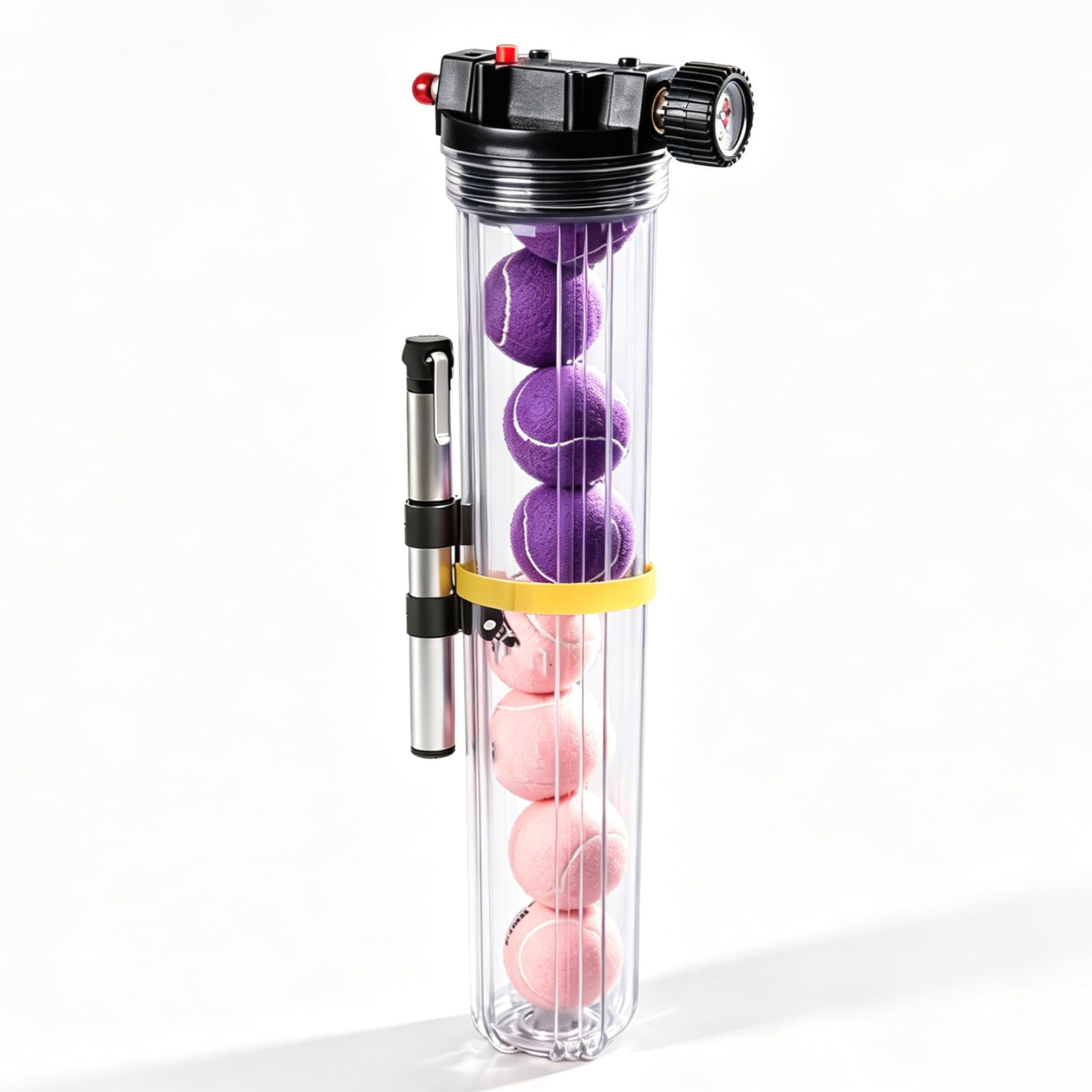Pressurizzatore per Palline da Tennis, Salva-Palline da Tennis, Pressione Dellaria Regolabile da 0 A 30 Psi, capacità per 4/8/12 Palline, con Manometro E Pompa Manuale, Chiave 8‑Ball