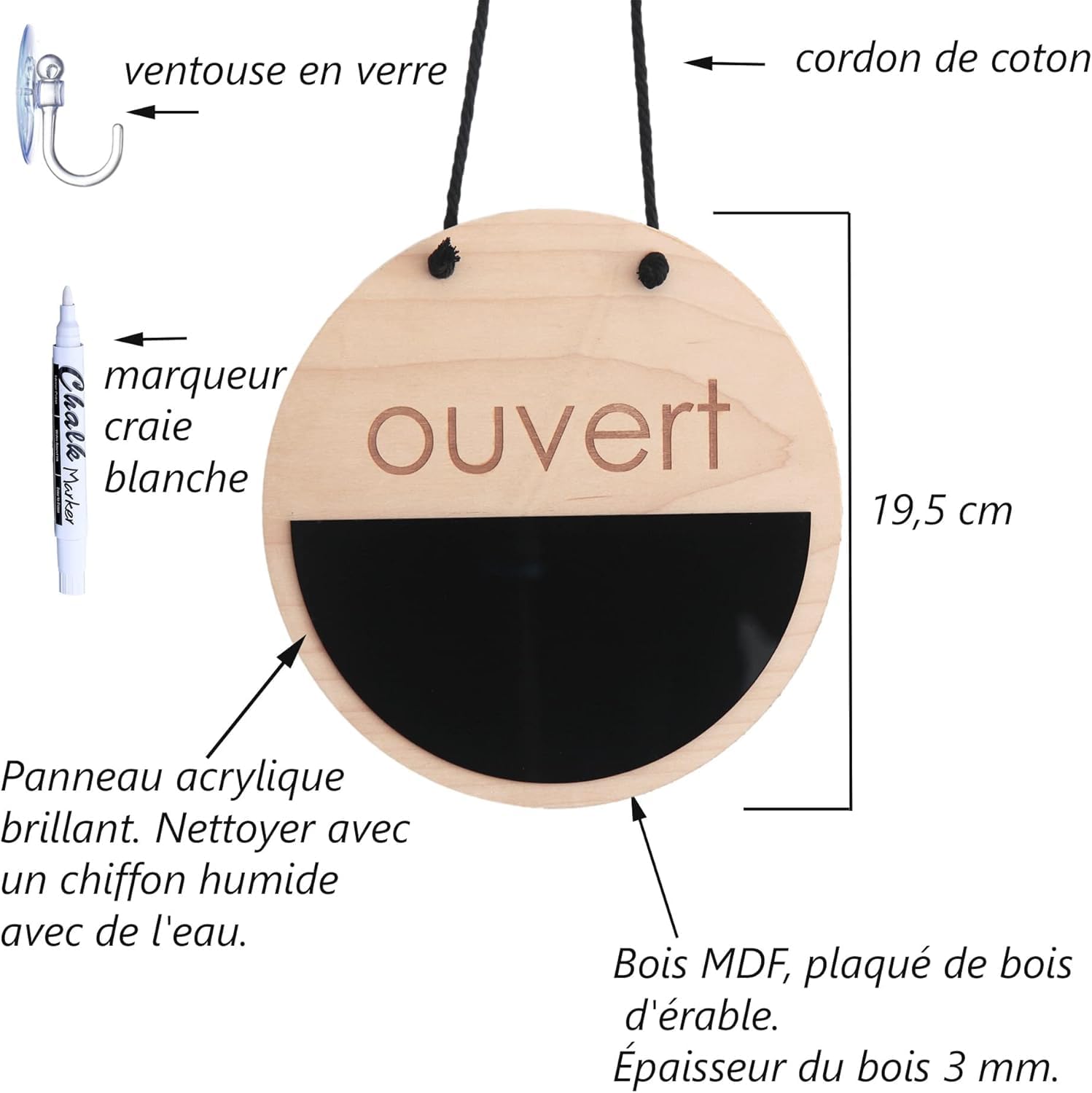 Panneau Fermé Ouvert avec Tableau Noir pour les Magasins, les Entreprises, Panneau d'ouverture heures