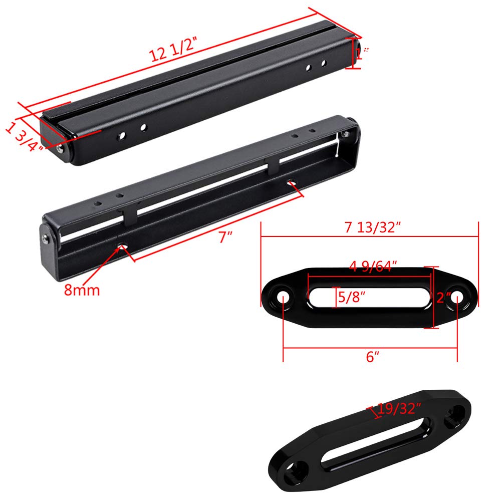 Astra Depot Anodized Black 6'' Universal High-Grade Aluminum Hawse Fairlead 3500lbs to 5500lbs and Flip-Up Hawse Fairlead Mounted License Plate Holder Mounting Screw Kit