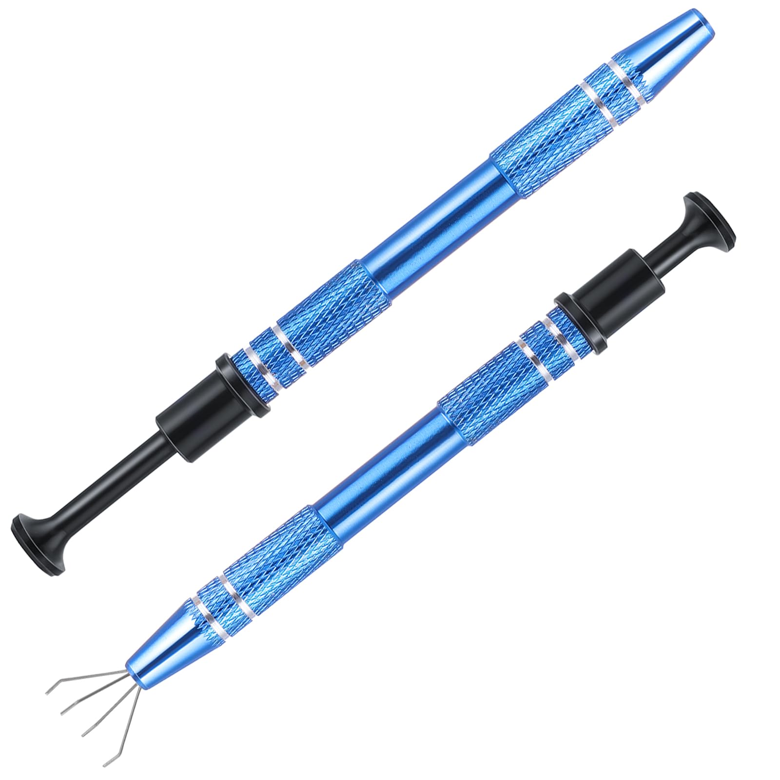 GrevoseaGrevosea 2 Pack Piercing Ball Grabber Tool, Stainless Steel Jeweler's Pick Up Tool with 4 Prongs Holder Diamond Claw Tweezers for Tiny Objects Ic Chips Electronic Components (Blue)