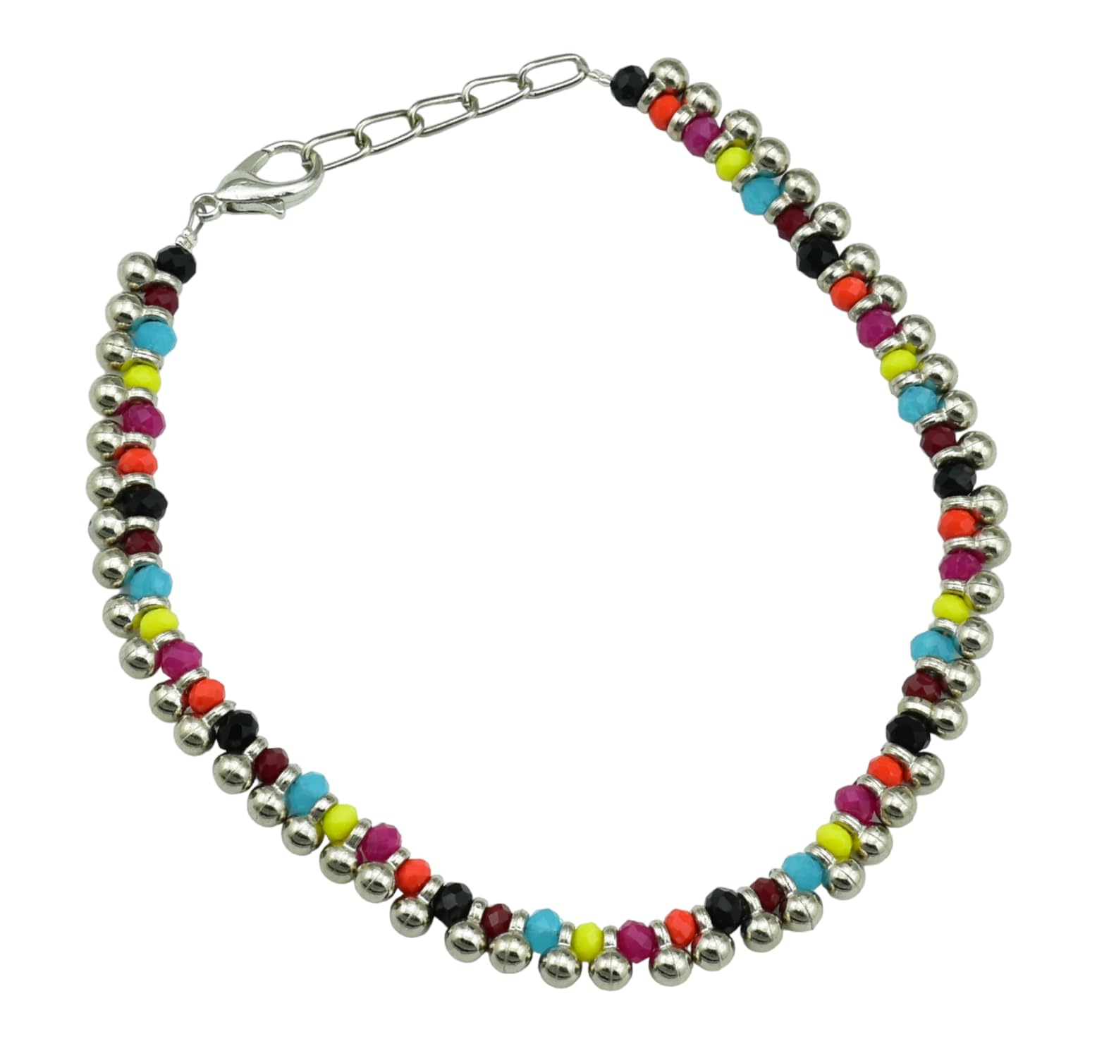Anklet For Stylish Girls With Black Beads And Floral Oxidized Charm-image-9