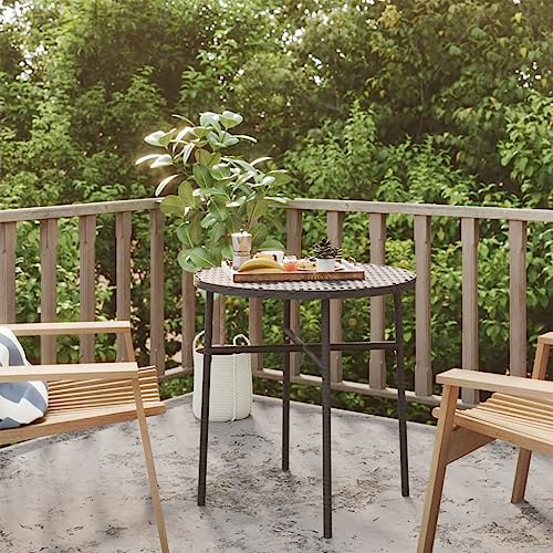 Owoxanthellate Round Tea Table 45 cm in Black PE Rattan - Weather-Resistant Coffee Table with Steel Frame for Garden, Balcony, and Indoor Use