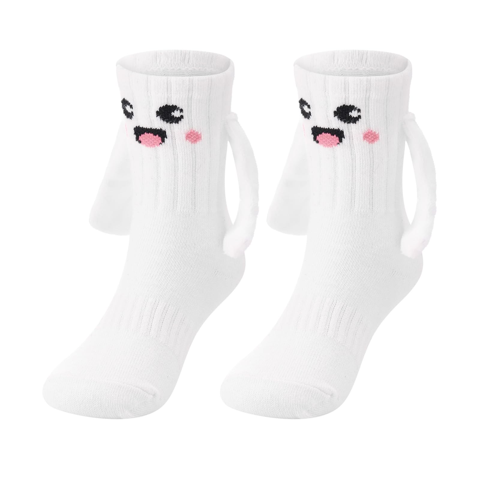 Honganda Funny Kids Baby Girl Boy Magnetic Holding Hand Socks, Toddler Silly Socks, Smile Crazy Socks for Children 1-10 Years (US, Age, 4 Years, 6 Years, White)