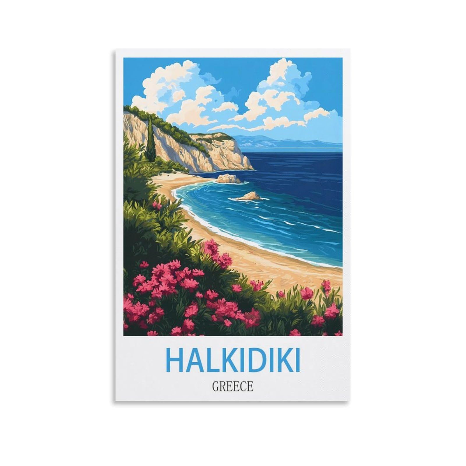Zhilijing Unframe-Style Halkidiki Greece Vintage Travel Posters 08X12inch(20X30cm) Painting Canvas Wall Posters