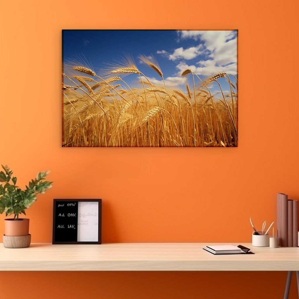 Canvas for Living room. Golden Harvest: A Vast Wheat Field's Ripe Beauty Under a Serene Sky, 27 x 18 inch Canvas Wall Art - Wellness - Modern Home Decor - 69x46 cm (27x18 inch)