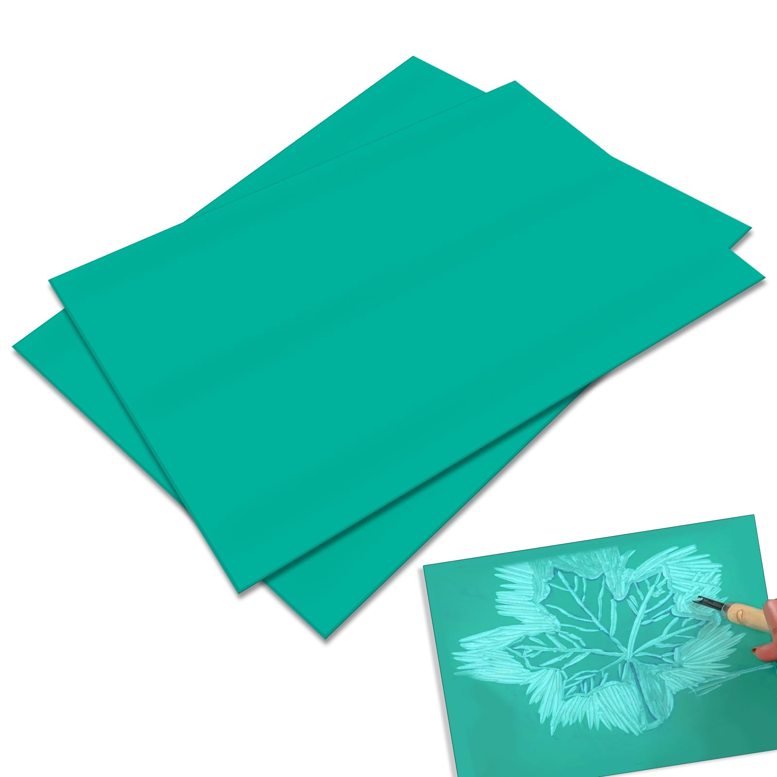 Linocut Sheets A4 Linoleum Plate PVC Lino Printing Plate for Fine and Flat Surface, Made of High-Quality Linoleum, 21 x 30 cm (Green)
