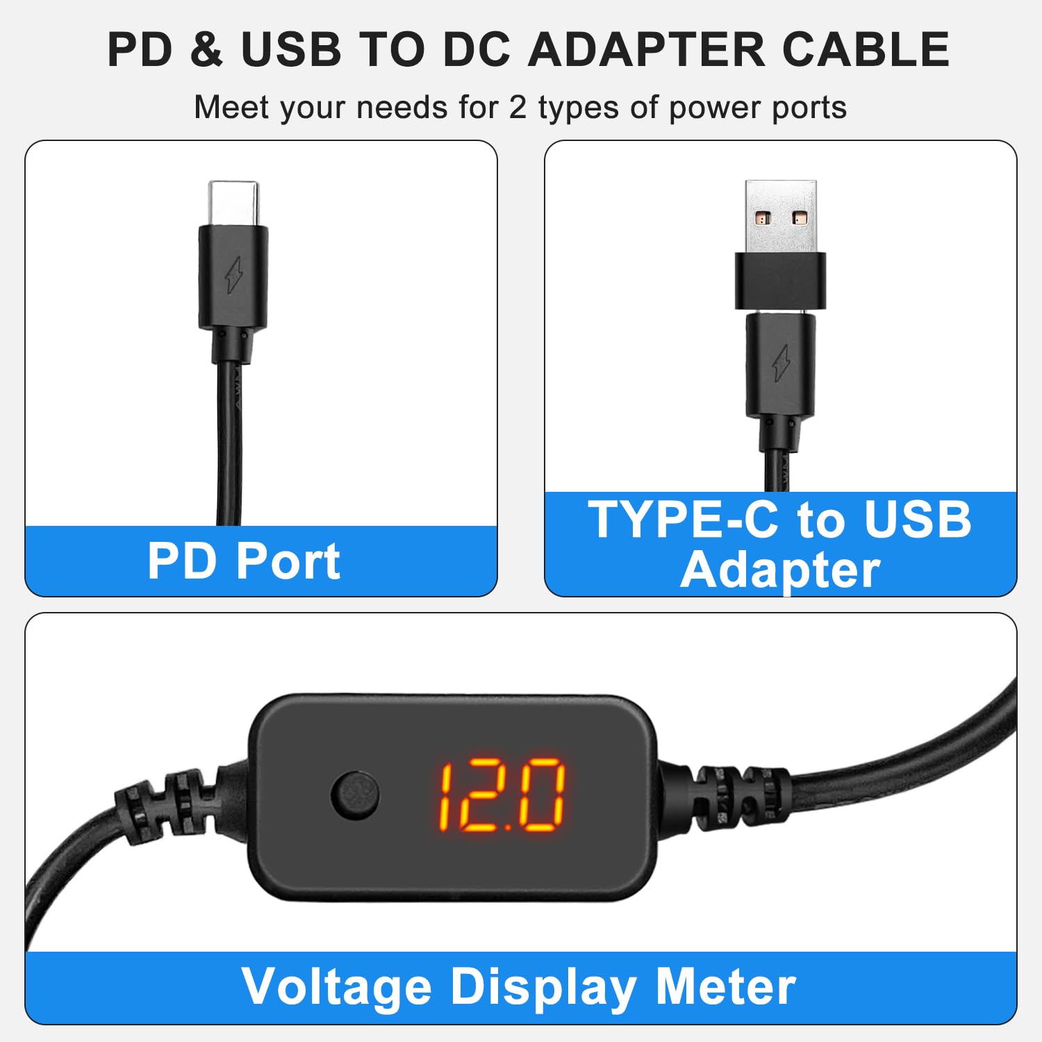 Giantdeer Cavo Adattatore da PD a DC, Adattatore con TYPE-C con Interruttore Su/Giù, Tensione Regolabile 5V 9V 12V 15V 20V, Cavo di Alimentazione con 10 Teste di Conversione DC per Router(1,2m Giantdeer Cavo Adattatore da PD a DC, Adattatore con TYPE-C con Interruttore Su/Giù, Tensione Regolabile 5V 9V 12V 15V 20V, Cavo di Alimentazione con 10 Teste di Conversione DC per Router(1,2m
