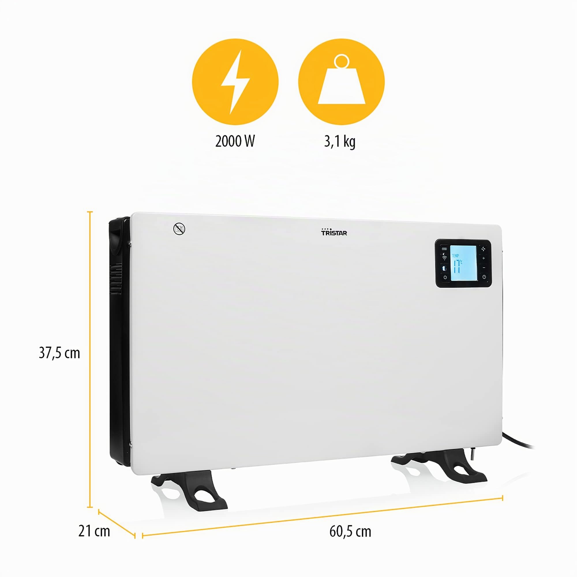 Tristar KA-5819 Calefactor convector con wifi, Control mediante app y voz, Función turbo, Función temporizador, 2000W