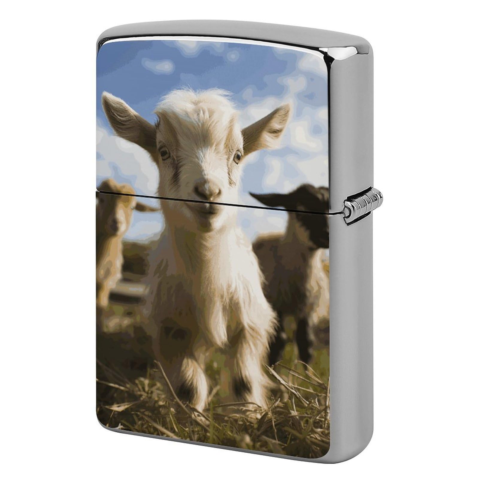 Cute Goat Lighter Case Cover Vintage Metal Lighter Sleeve Reusable Lighter Protective Cover Decorative Lighter Holder Birthday Gifts for Men Women