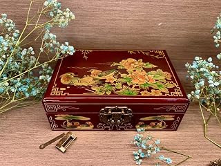 Red Push Light Lacquer Jewelry Box Wood Retro Storage Wedding Mandarin Duck Solid Wood Gift Pure Handmade Wedding Gift Jewelry Ring Storage Box (Color : B, Size : 2 Floors)