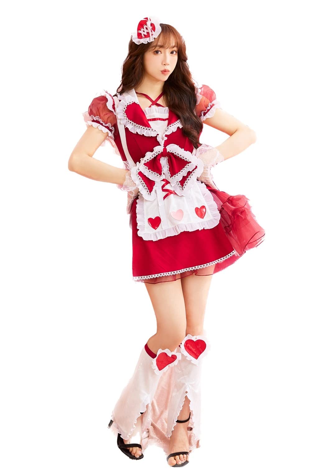 Amazon | メイド メイド服 レッド 赤 バレンタイン ハート ハロウィン 