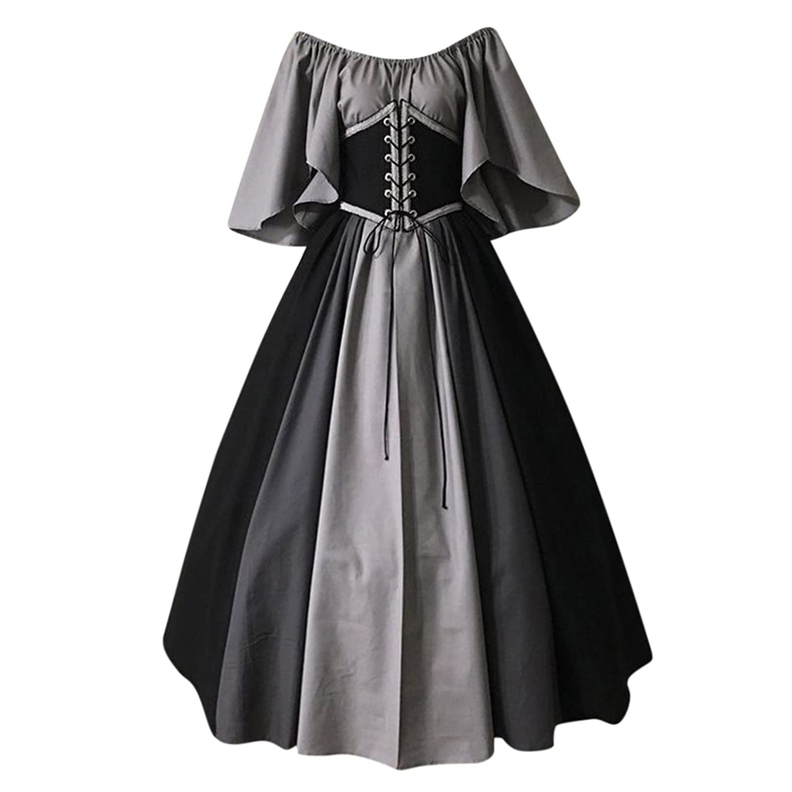 Womens Renaissance Costume Vintage Elegant Lace up Halloween Gown Princess Dress with Corset Medieval Evening Party Prom Cocktail Swing Victorian Dresses for Ladies