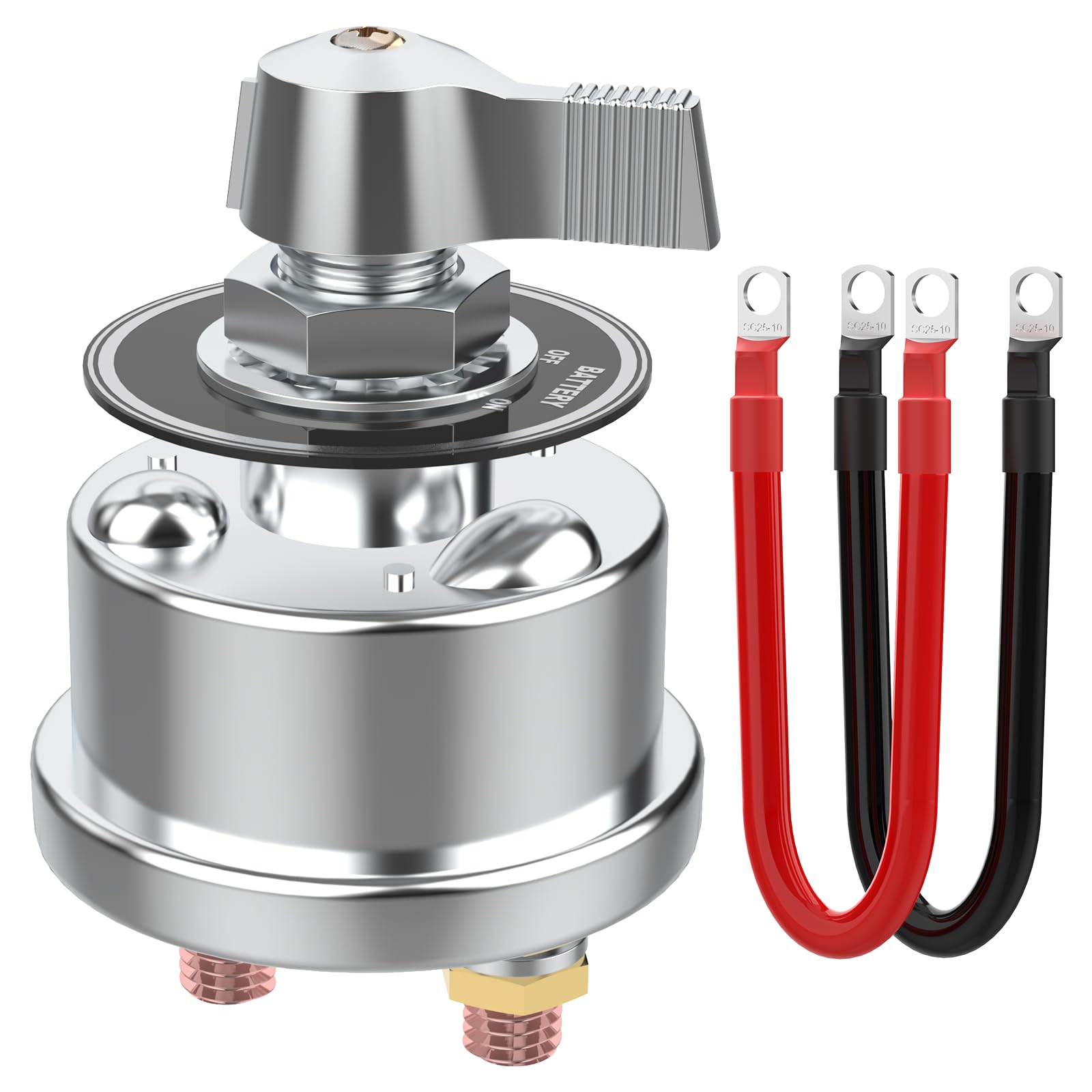 12-48V 200A Heavy Duty Battery Disconnect Switch with 4 AWG 1FT Battery Cables Set ON/Off High Current Battery Power Cutoff Isolator Switch for Car RV