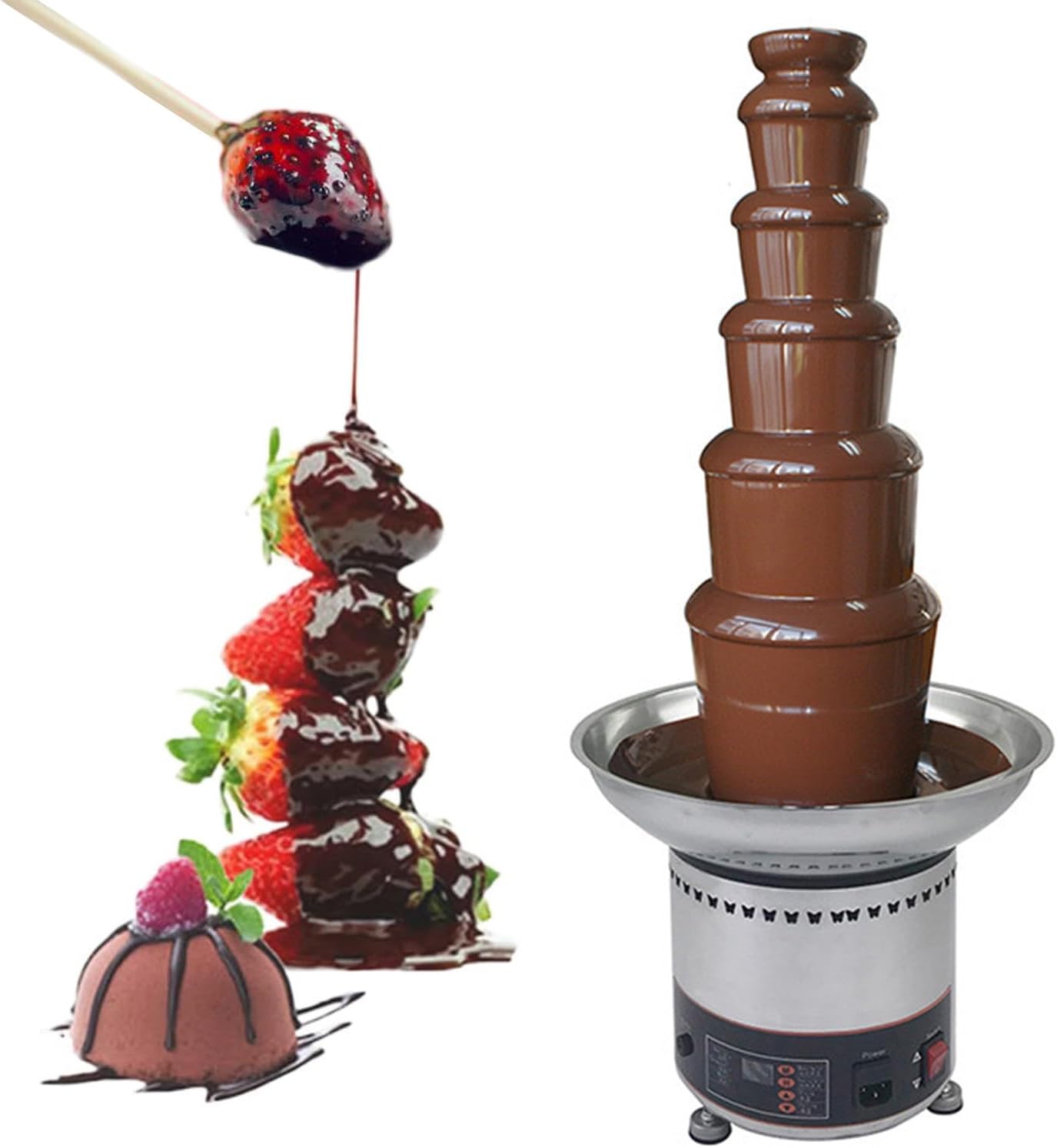 Chocolate Fountain, 4/5/6/7 Tiers Electric Melting Machine Chocolate Fondue Fountain Set, Stainless Steel Cascading Fondue Heat Motor Controls Pot for Nacho Cheese, BBQ Sauce, Ranch,7floors,6floors