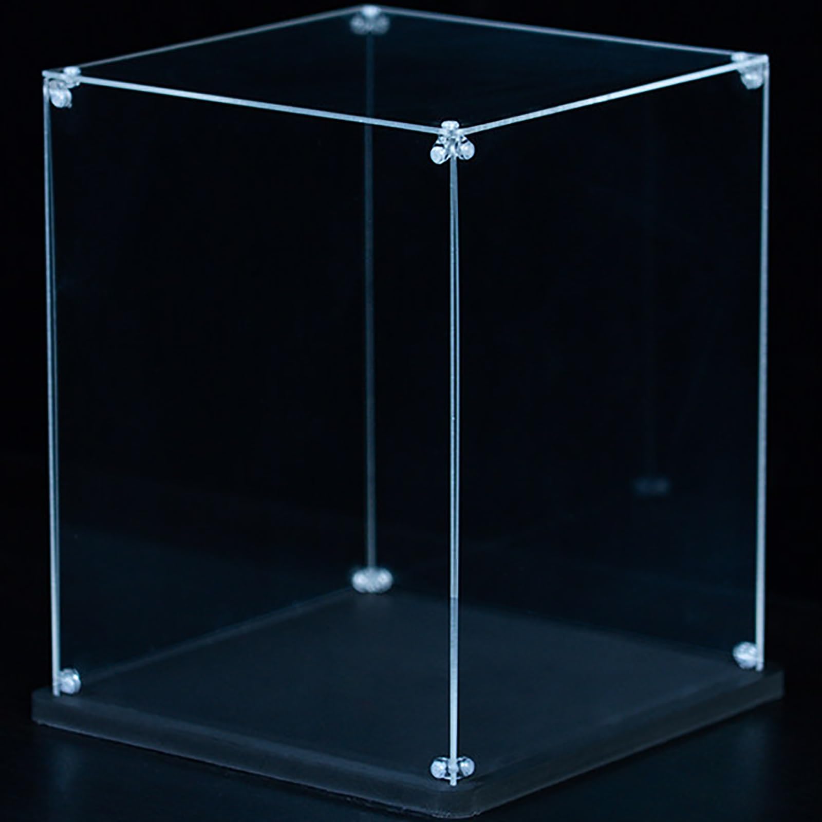 Clear Acrylic Display Case with White/ Black Base, Stackable Acrylic Figurine Storage Box for Action Figures/ Collectibles/ Ship, Dustproof Cube Protection Cabinet(Black,30x30x30cm/12x12x12inch)