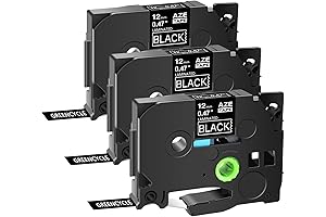 GREENCYCLE 3 Pack 12mm White on Black Label Tape