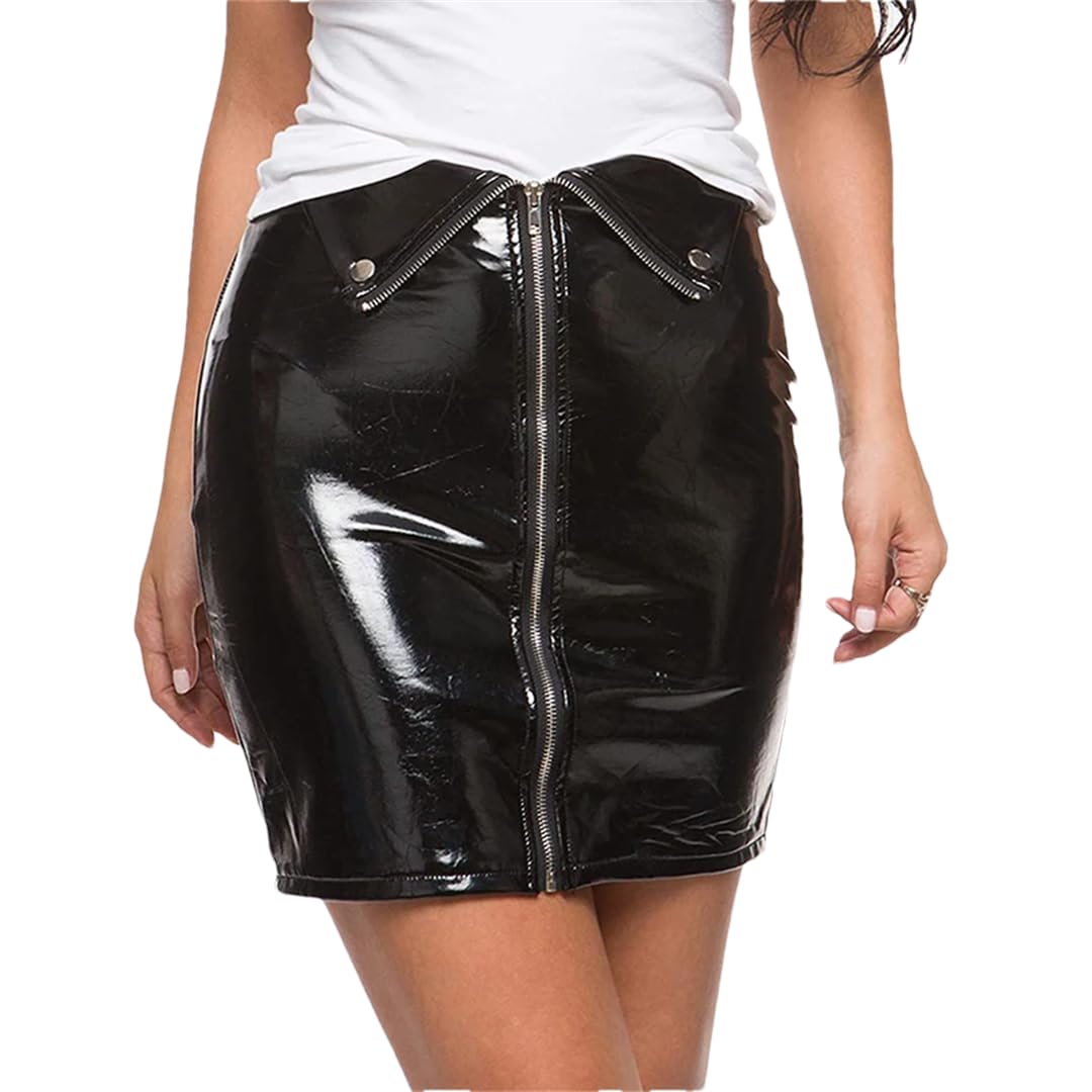 Minifalda de cuero brillante con cremallera para mujer, falda corta entallada para discoteca, oficina