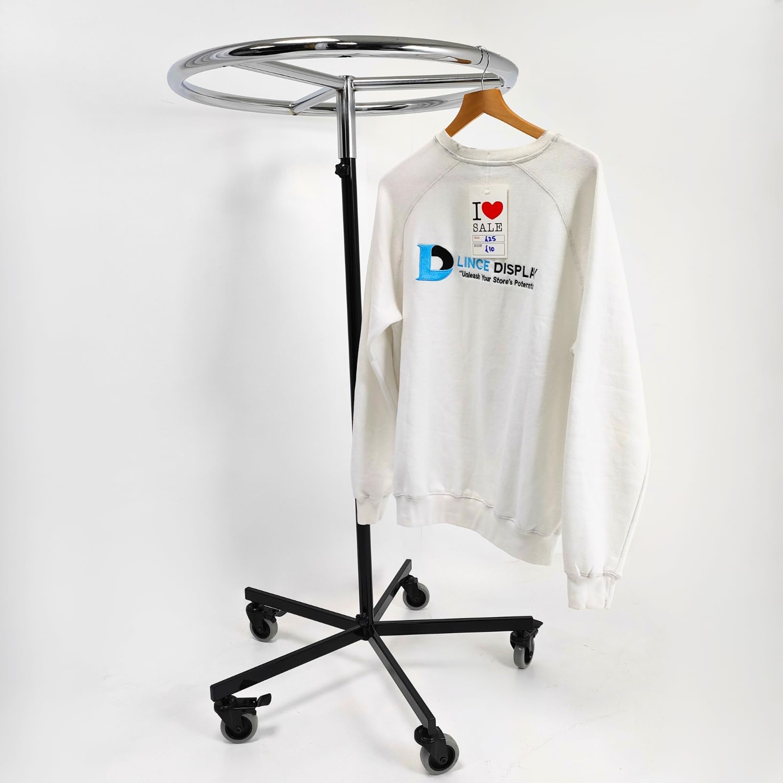 Lince Display Limited Circular Rail - 30 Inch Circular Fashion Adjustable Height Garment Rail Clothes Display Rack - 30 Inch Round Top