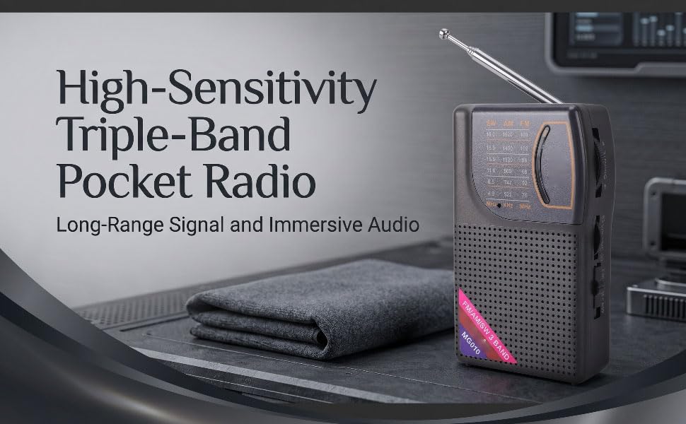 Radio portátil AM FM con batería recargable, antena y clip trasero miniatura 6