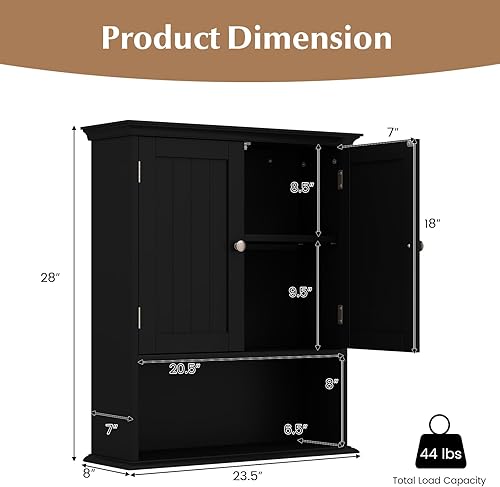 Miniatura 3 de GOFLAME Armario de pared para baño, gabinete de medicina montado en la pared que ahorra espacio con estante ajustable, perno de expansión de estante