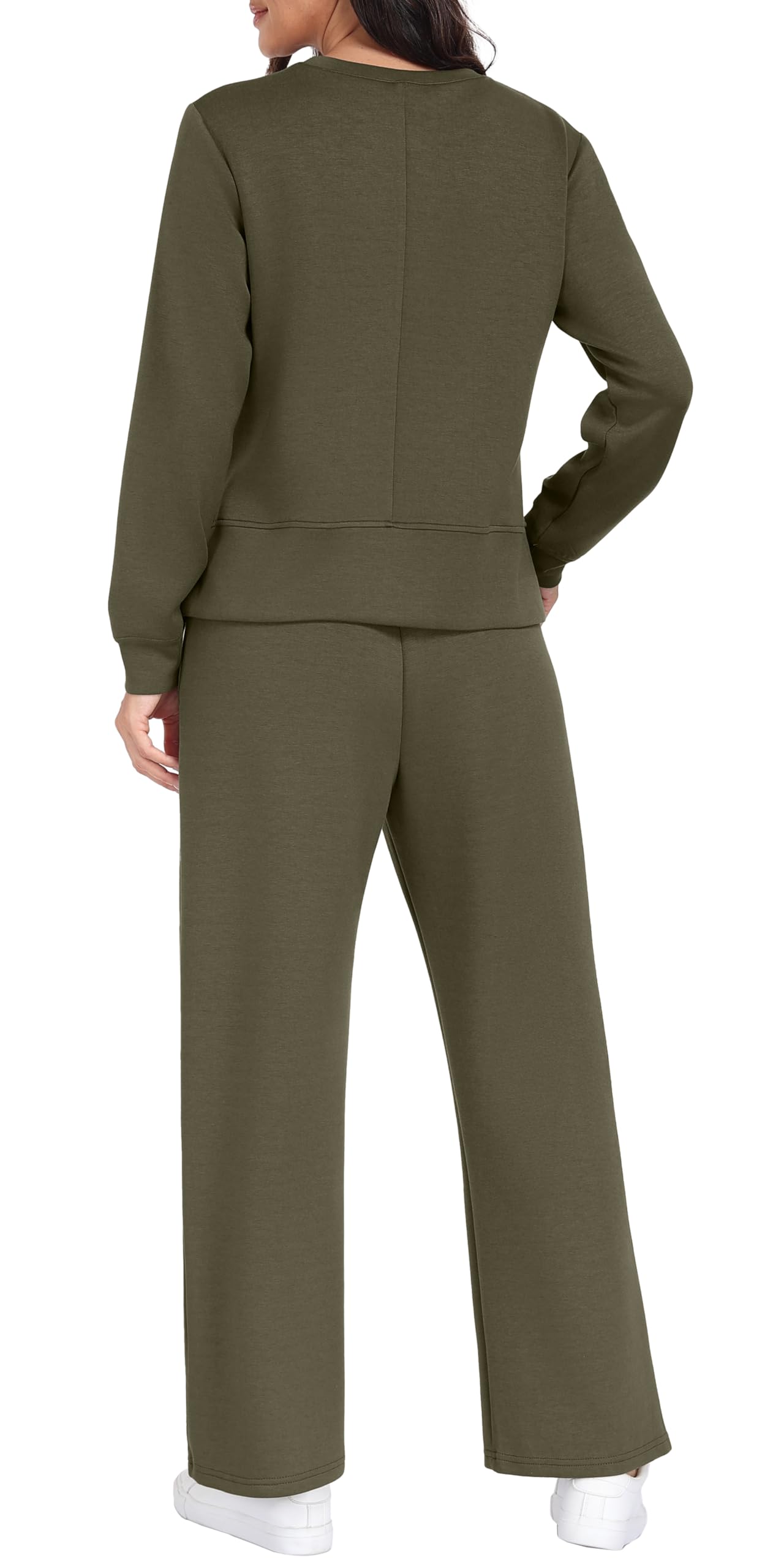 GRECERELLE Conjunto completo de dos piezas para mujer, conjunto de ropa de descanso de manga larga para mujer, casual, cuello redondo, pantalones de chándal con bolsillos