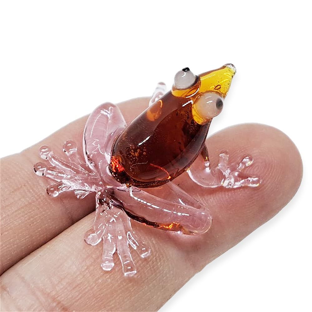 WitnyStore Tiny 1" Long Brown Frog Clear Feet Figurine - Miniature Hand Blown Glass Colorful Poison Dart Frogs Amphibian Tropical Animals Crystal Decorative Replica Collectible Figurines Décor Gifts